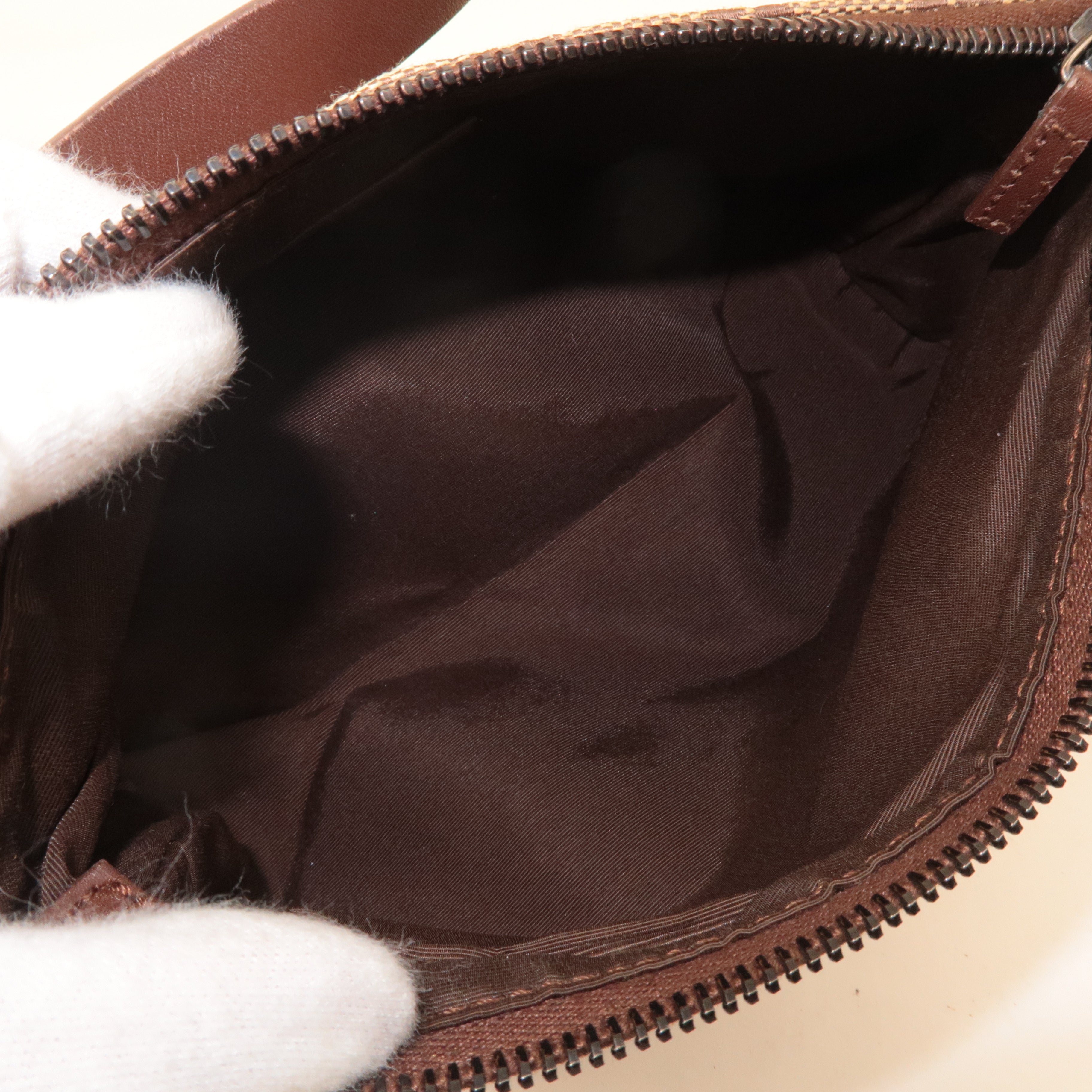 GUCCI GG Canvas Leather Hand Bag Pouch Beige Brown 103399
