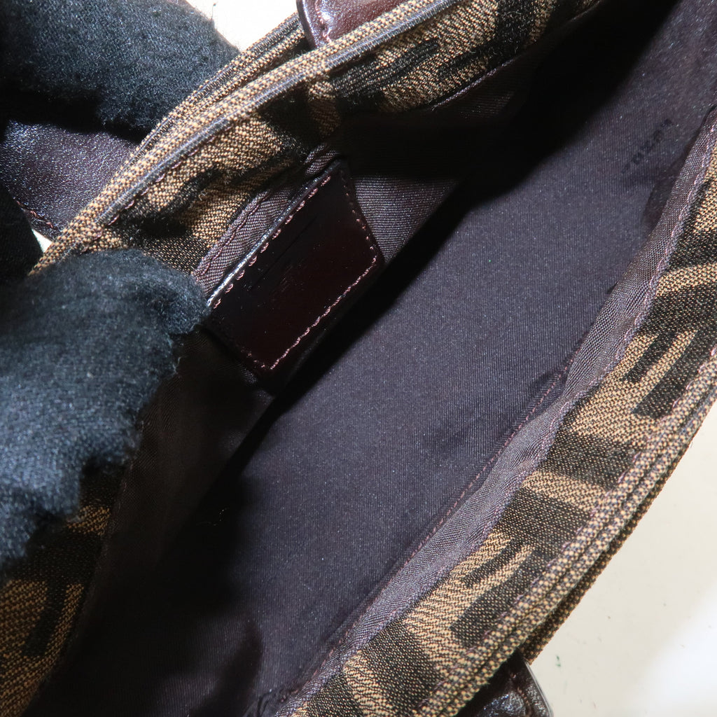 FENDI Zucca Canvas Leather Shoulder Bag Khaki Brown Black 26723