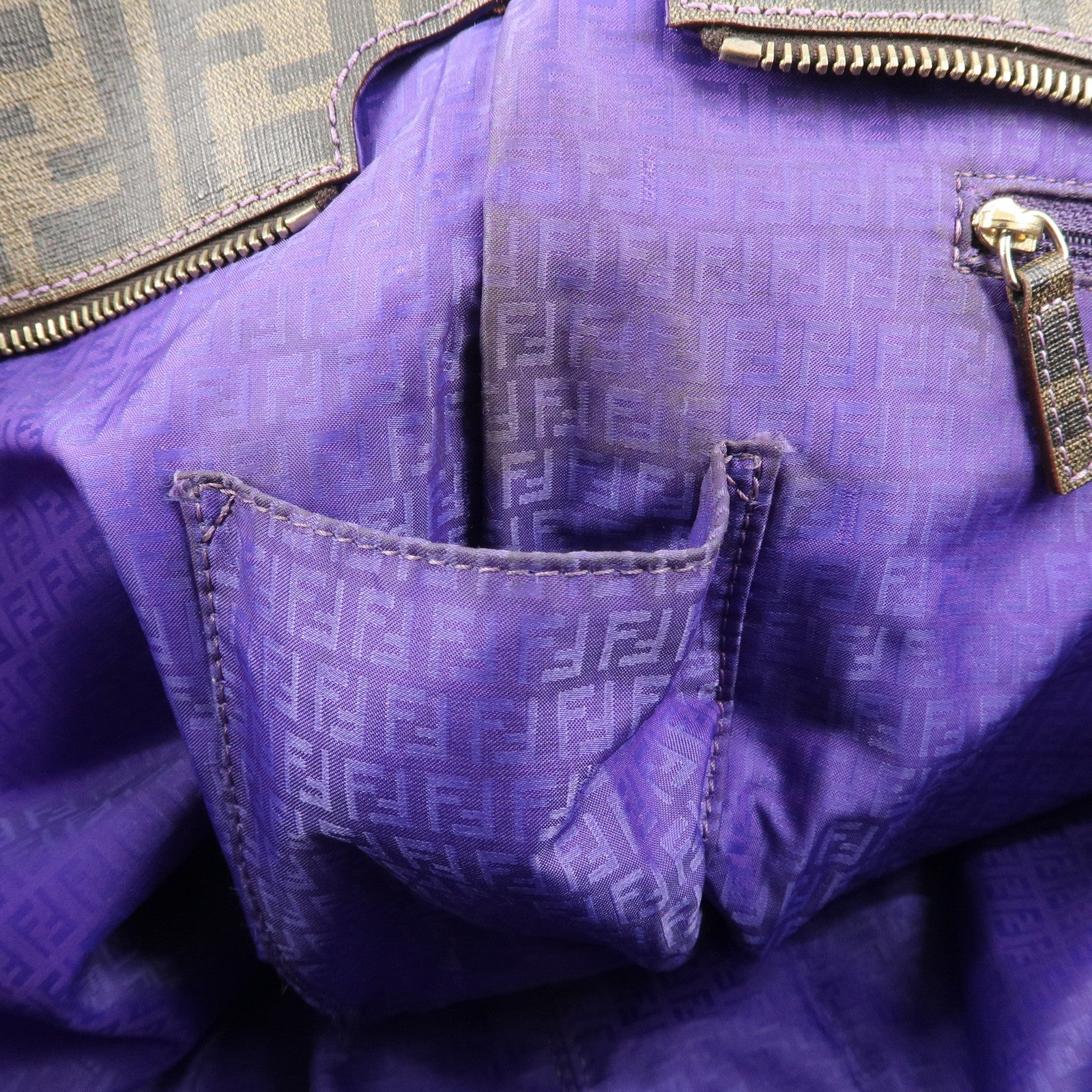 FENDI Zucca Logo Print PVC Tote Bag Brown Black Purple 8BH185