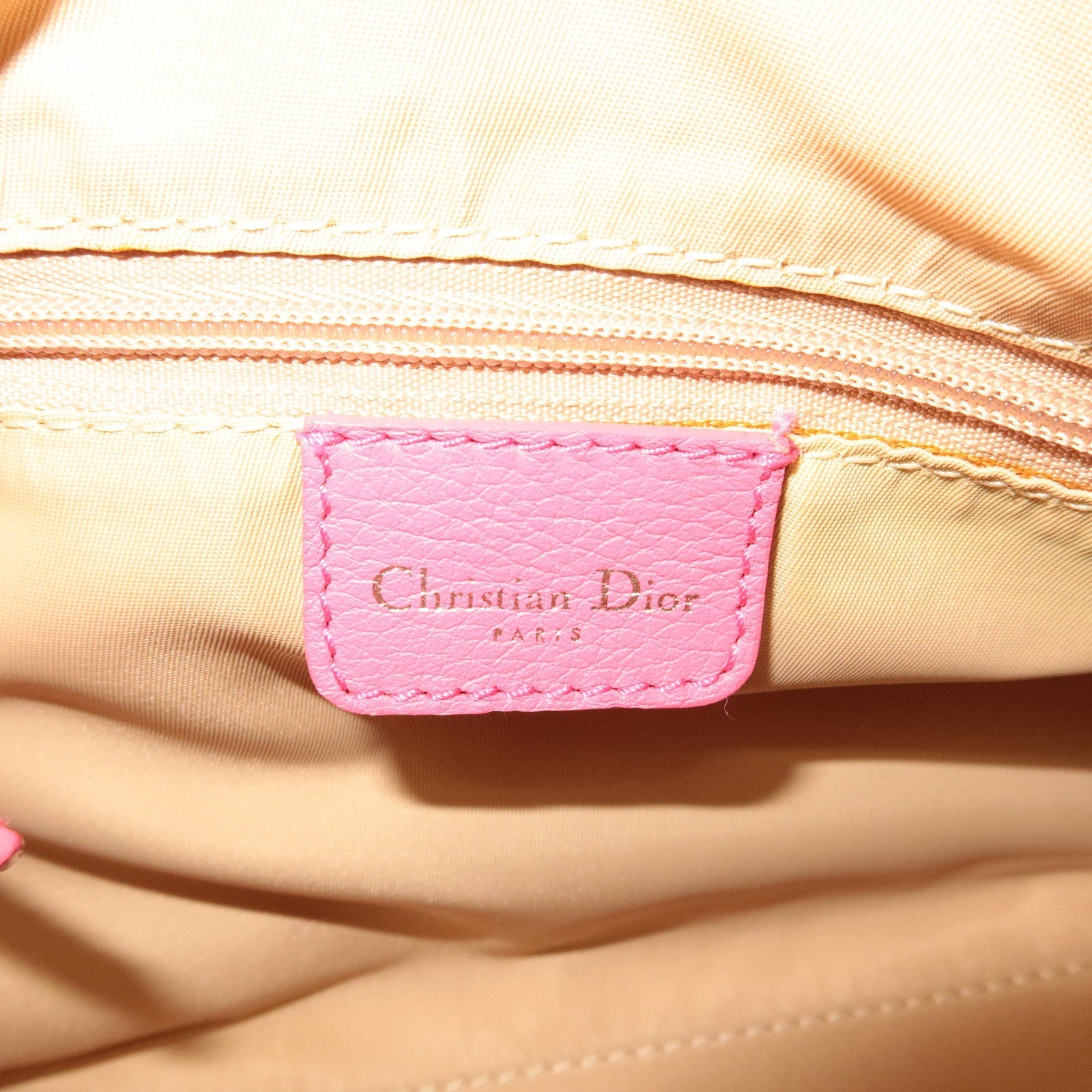 Christian Dior Trotter Canvas Leather Boston Bag Beige Pink