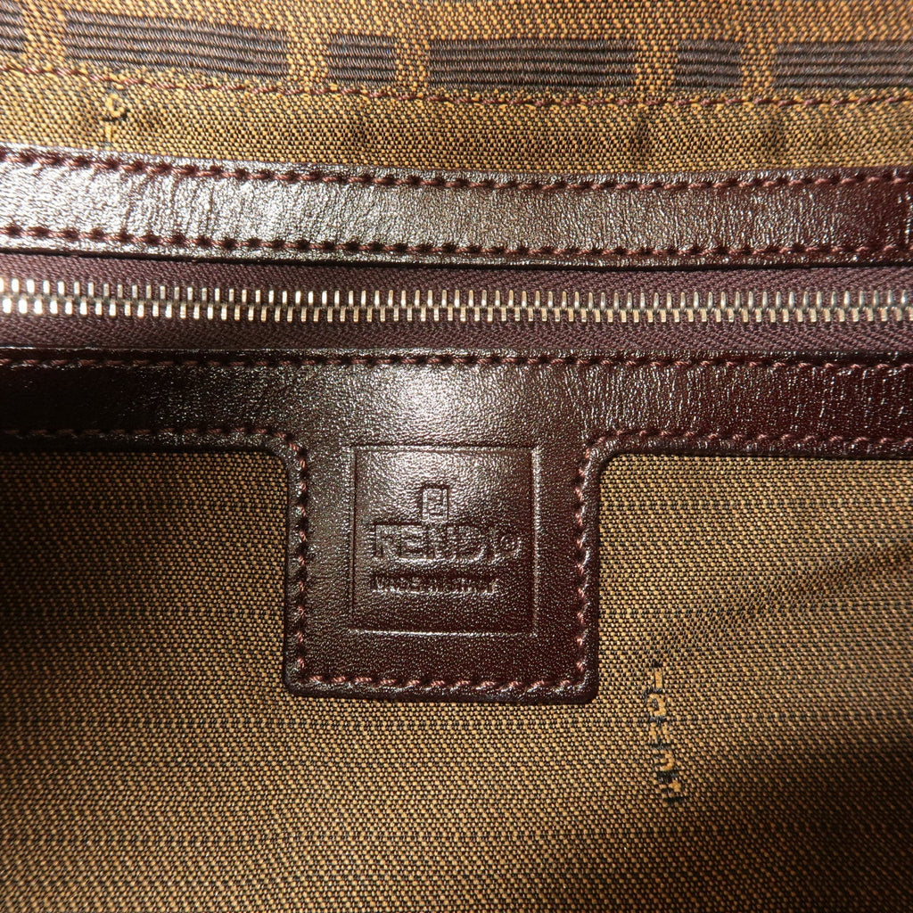 FENDI Zucca Canvas Leather Shoulder Bag Brown Black 26426