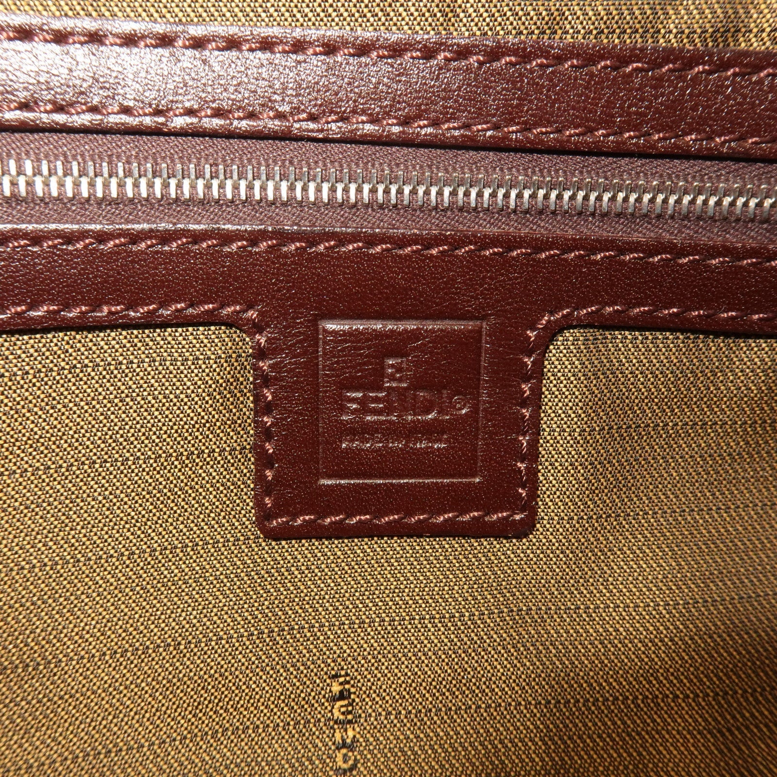 FENDI Mamma Baguette Zucca Canvas Leather Shoulder Bag Brown 26424