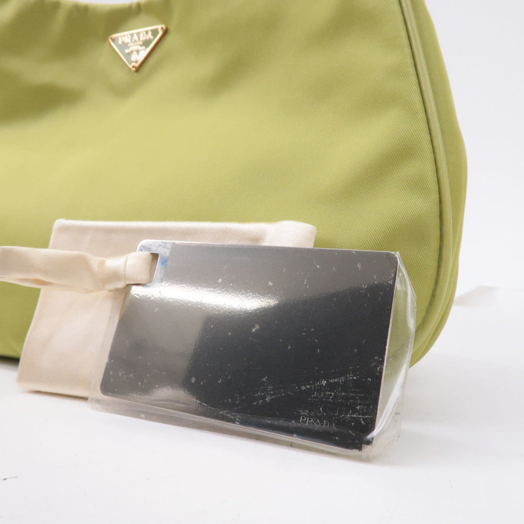 Prada Logo Nylon Leather Chain Shoulder Bag Light Green BR0104