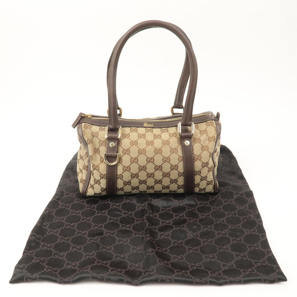 GUCCI Abbey GG Canvas Leather Boston Bag Beige Brown 130942