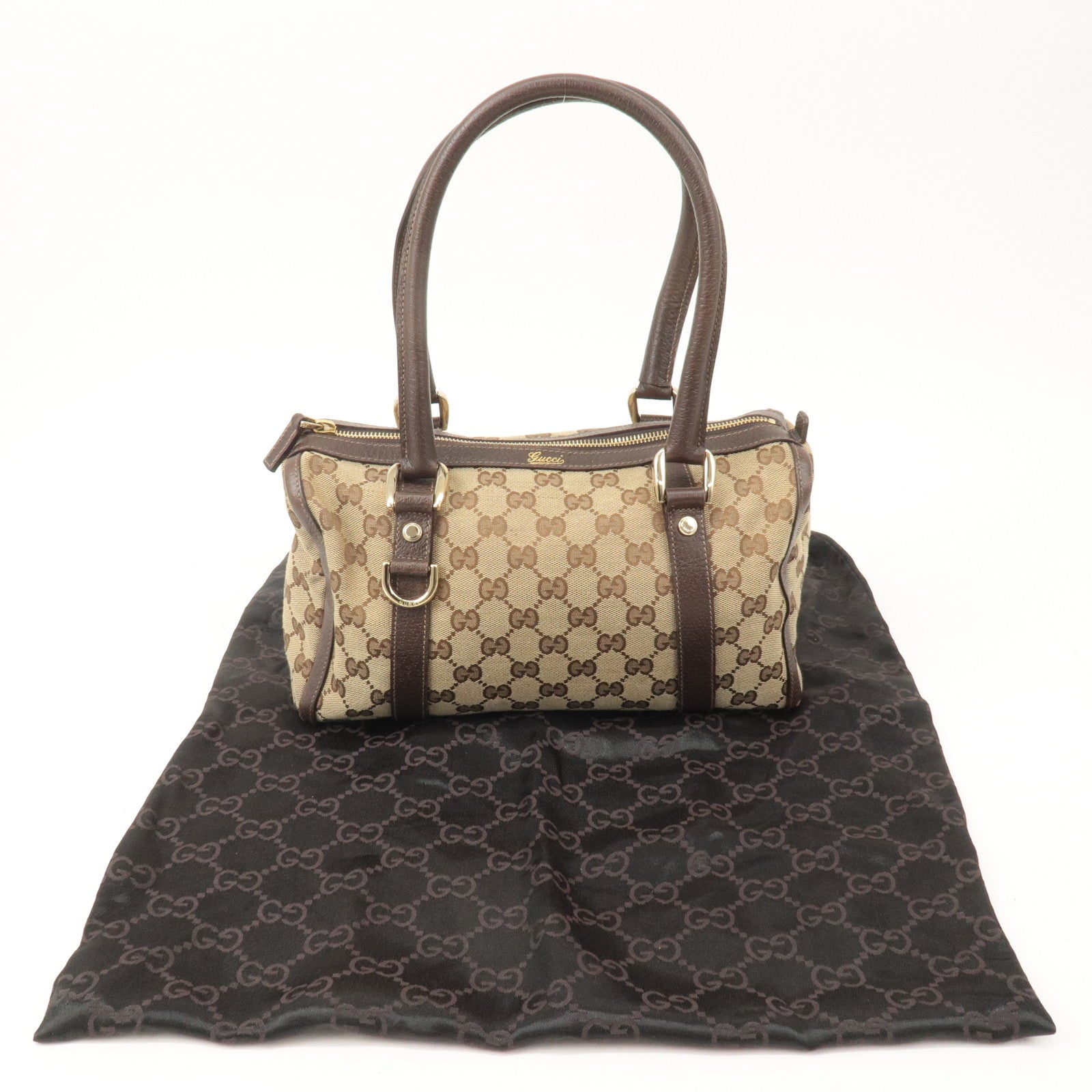 GUCCI Abbey GG Canvas Leather Boston Bag Beige Brown 130942