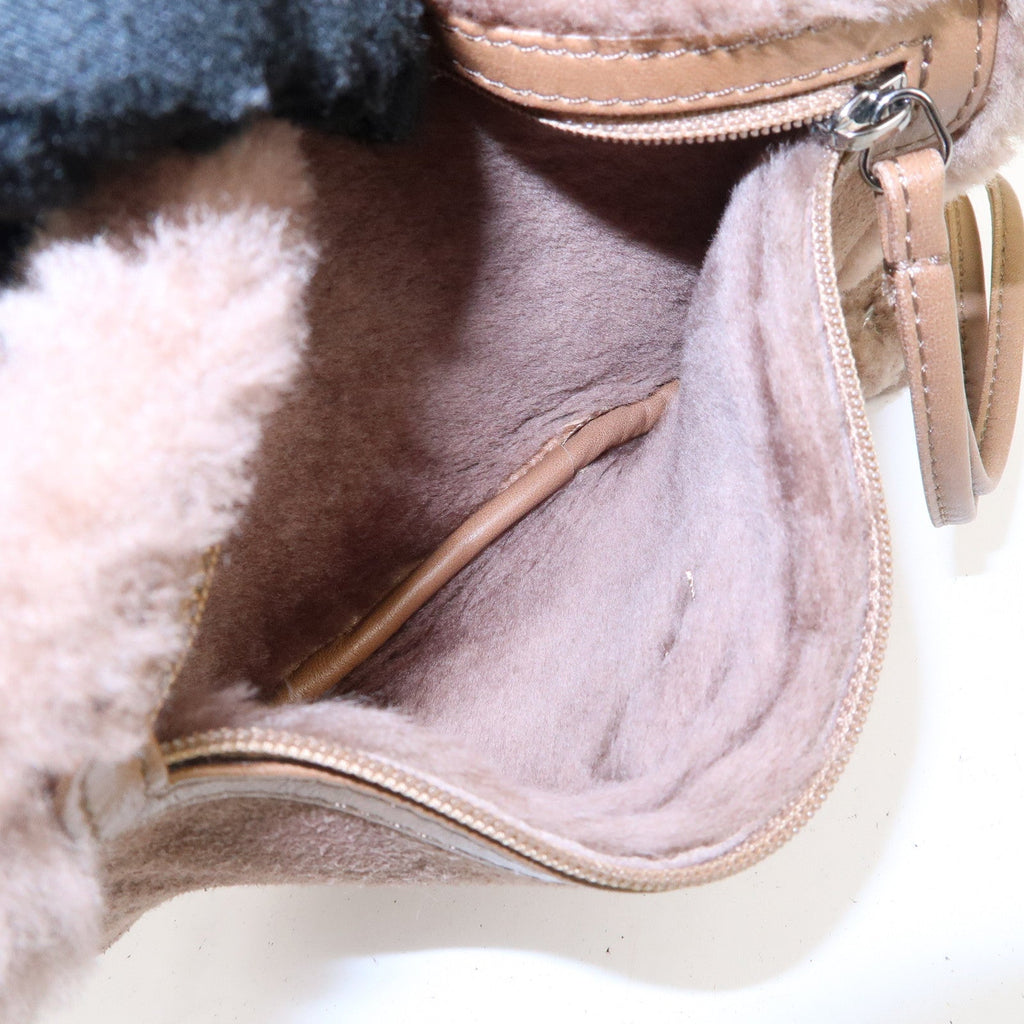 CHANEL Nubuck Fur Leather Shoulder Bag Hand Bag Beige
