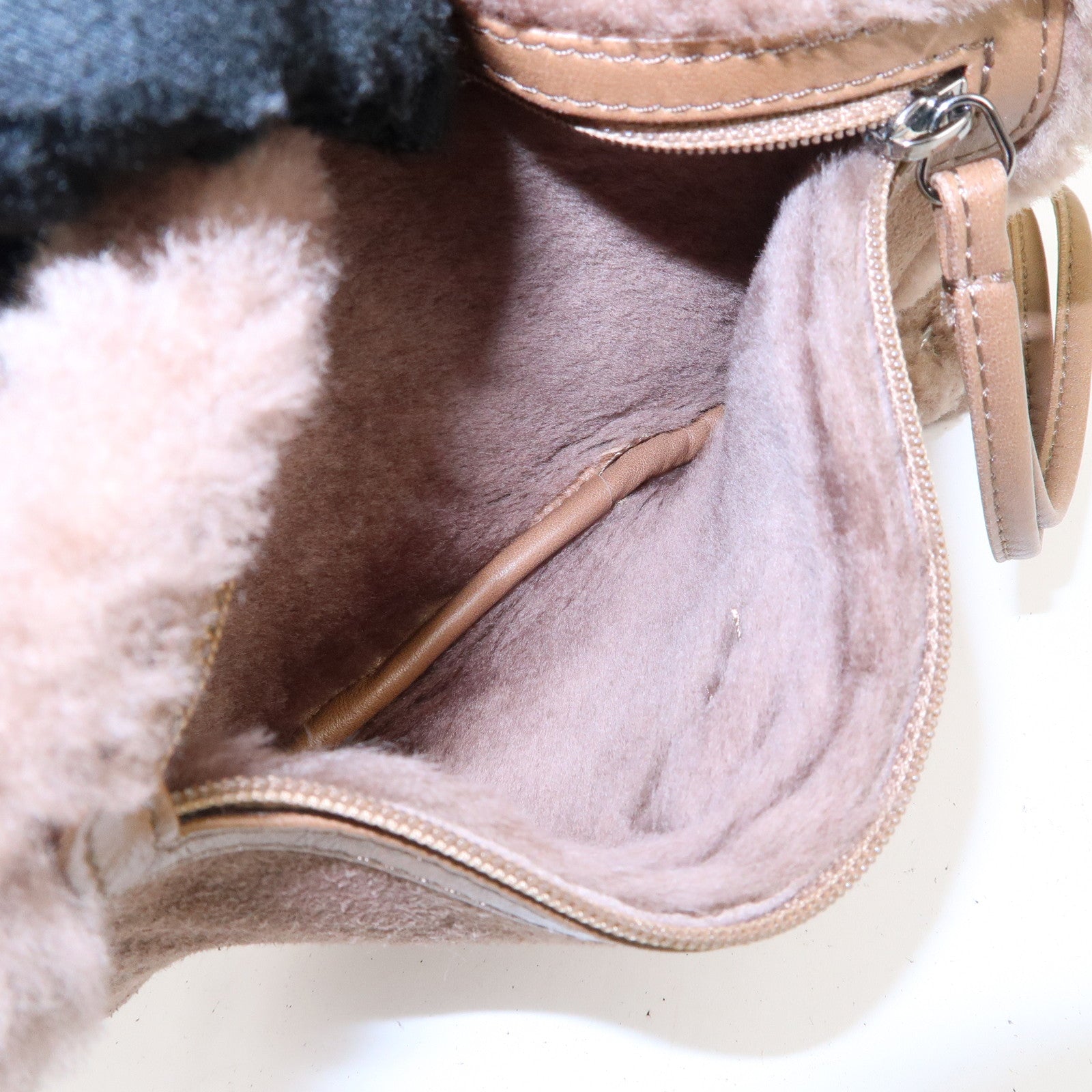 CHANEL Nubuck Fur Leather Shoulder Bag Hand Bag Beige