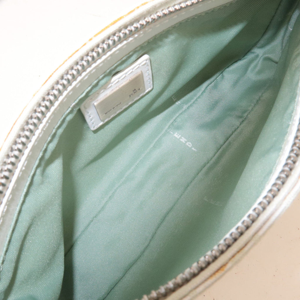 FENDI Zucchino Canvas Leather Hand Bag Mint Green White 8BR041