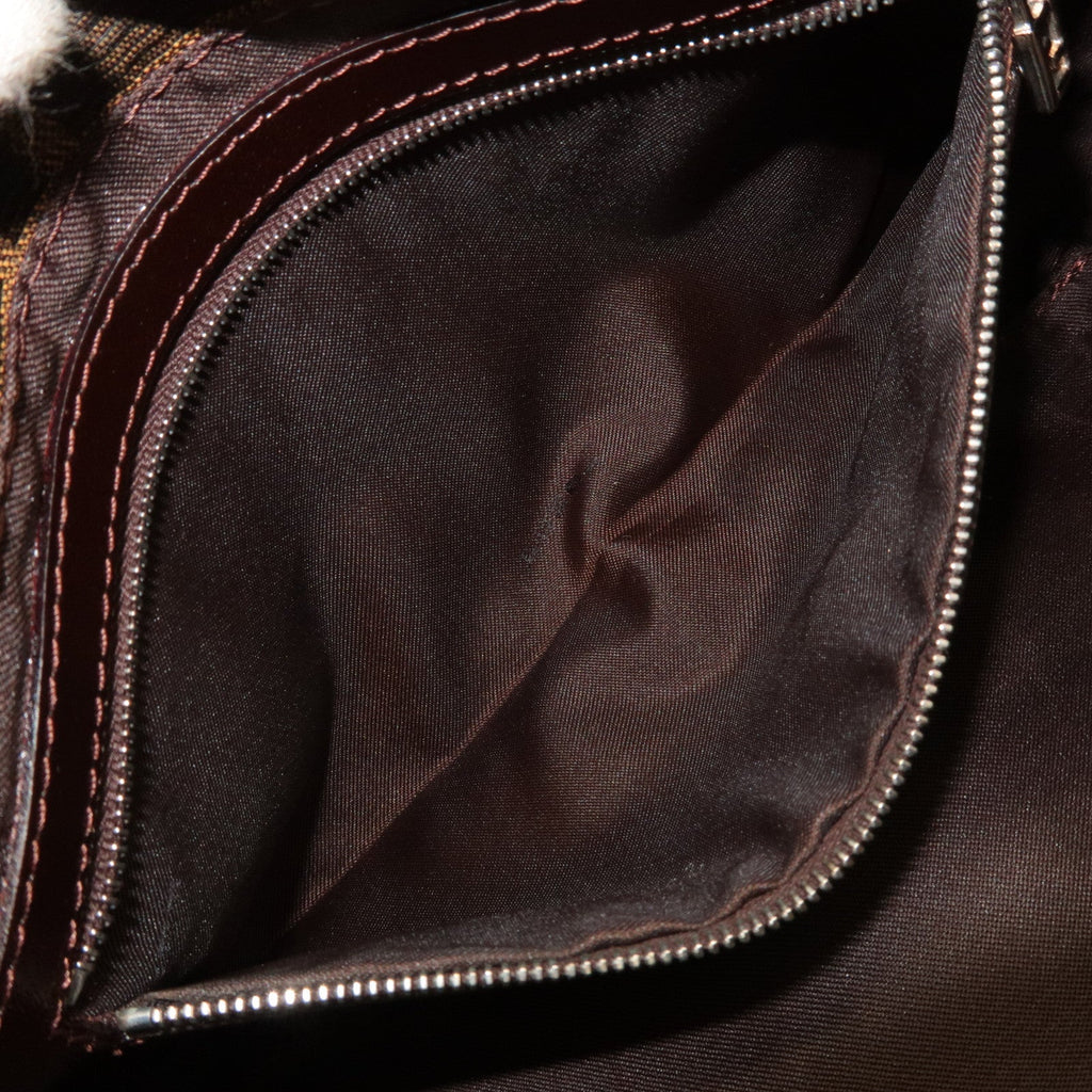 FENDI Mamma Baguette Zucca Canvas Leather Shoulder Bag Brown 26424
