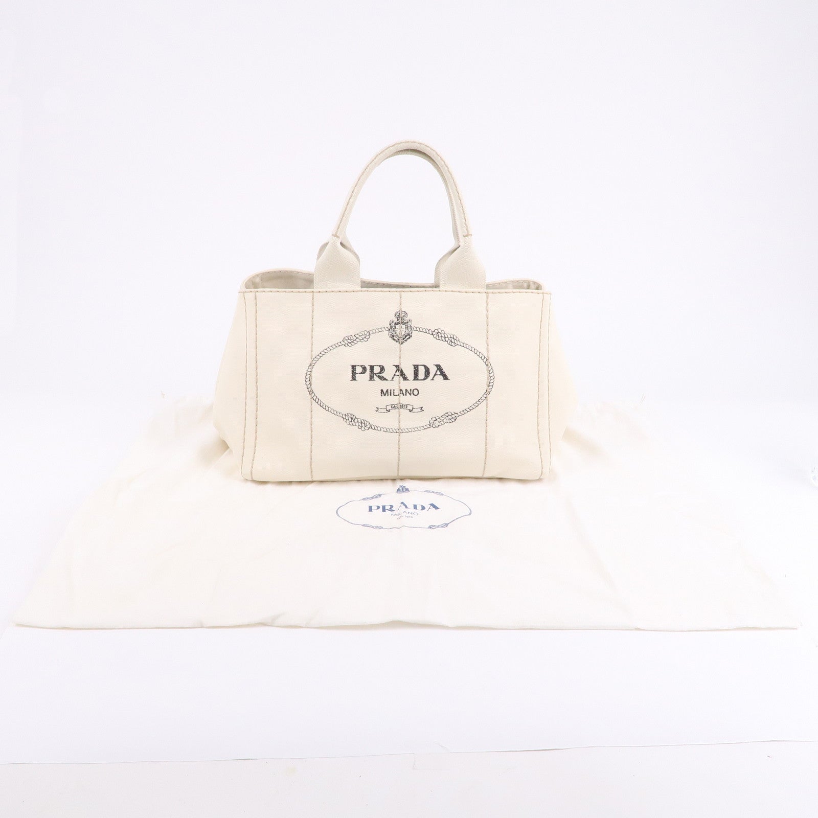 Prada Canapa Canvas Tote Bag Hand Bag Ivory BN1877