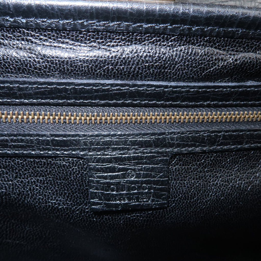 GUCCI Bamboo Leather Unborn Calf Boston Bag Black 114993