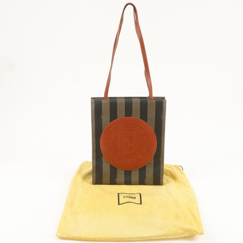 FENDI Pequin PVC Leather Tote Bag Khaki Black Brown
