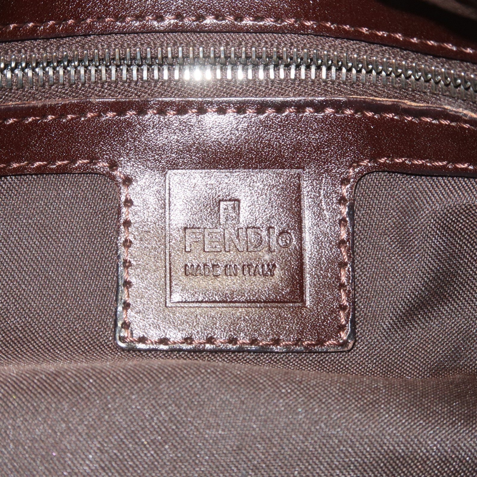 FENDI Mamma Baguette Zucca Canvas Leather Shoulder Bag 26325