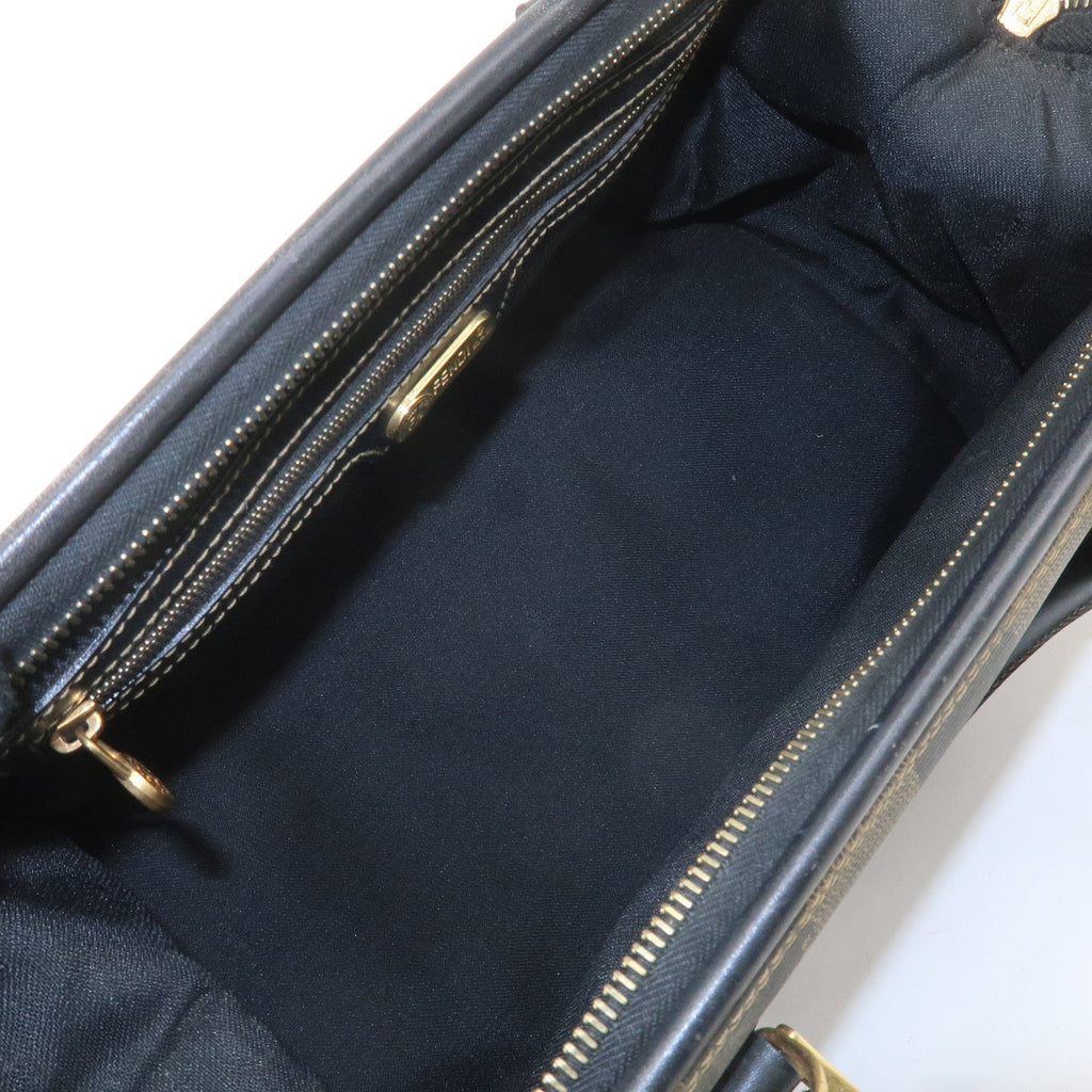 FENDI Pequin PVC Leather Mini Boston Bag Brown Black 04498