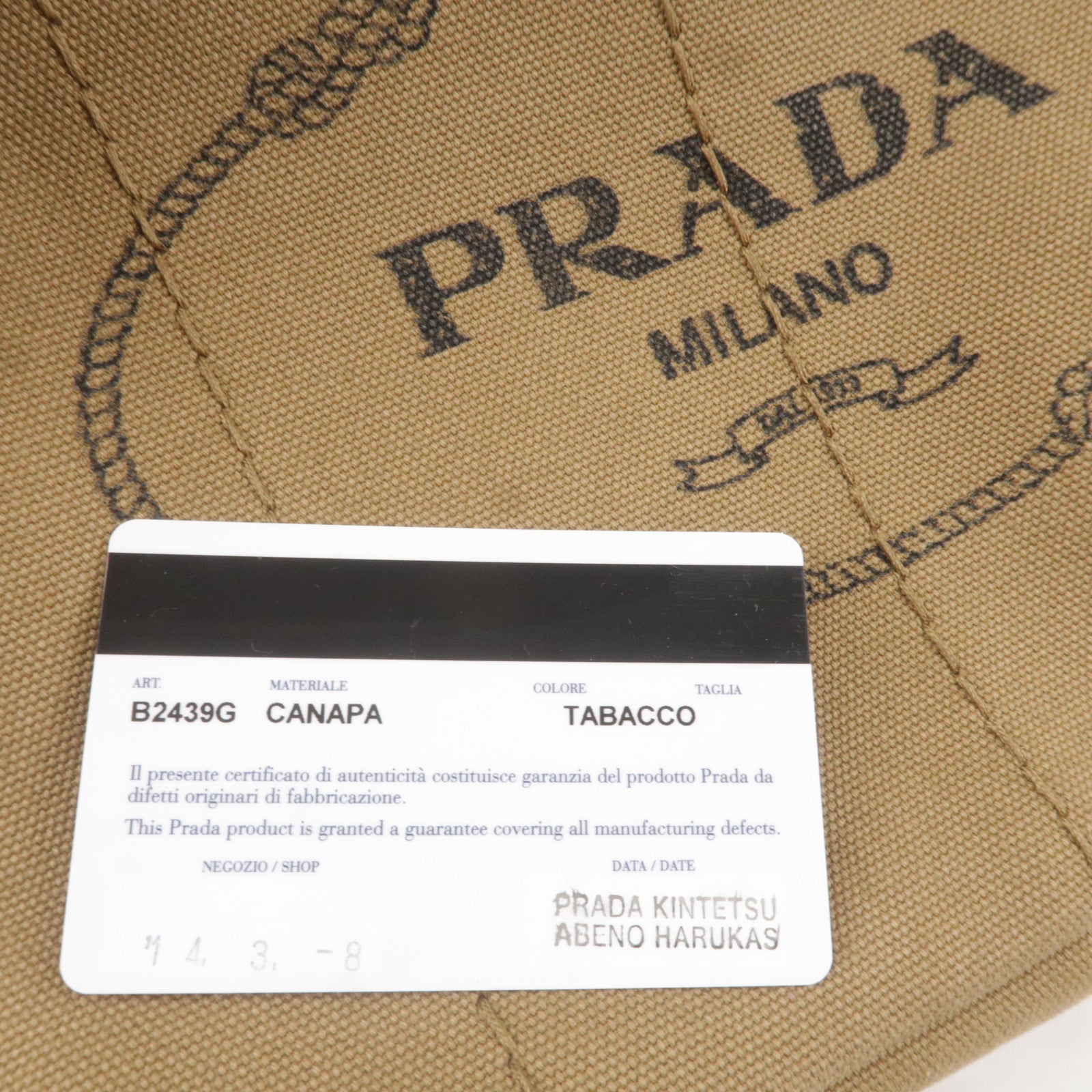Prada Canapa Mini Canvas 2Way Bag Shoulder Bag Brown B2439G