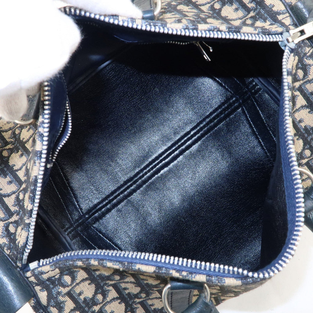 Christian Dior Trotter Canvas Leather Boston Bag Navy