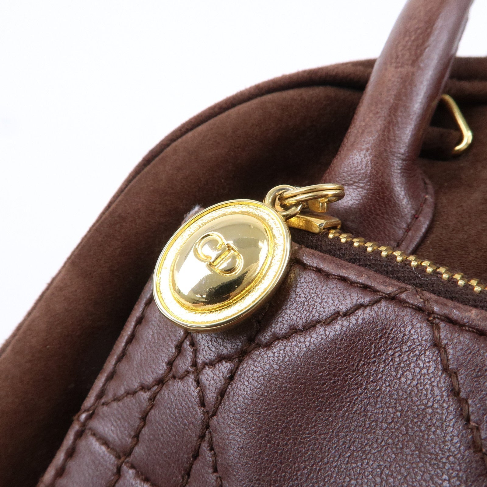 Christian Dior Cannage Suede Leather Hand Bag Brown