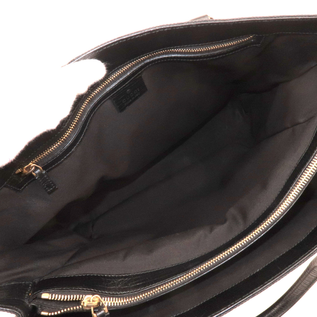 GUCCI Sherry GG Canvas Leather Tote Bag Black 130994