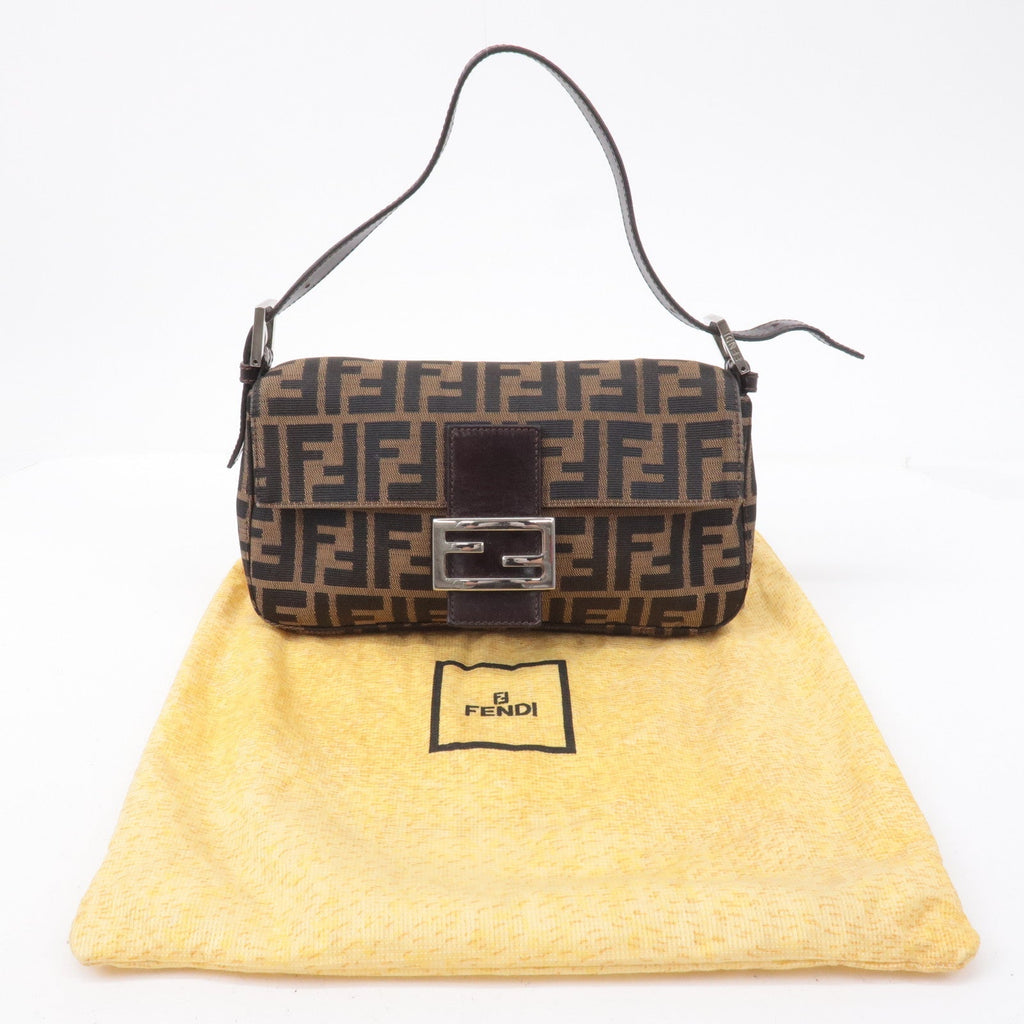 FENDI Mamma Baguette Zucca Canvas Leather Bag Brown 26424