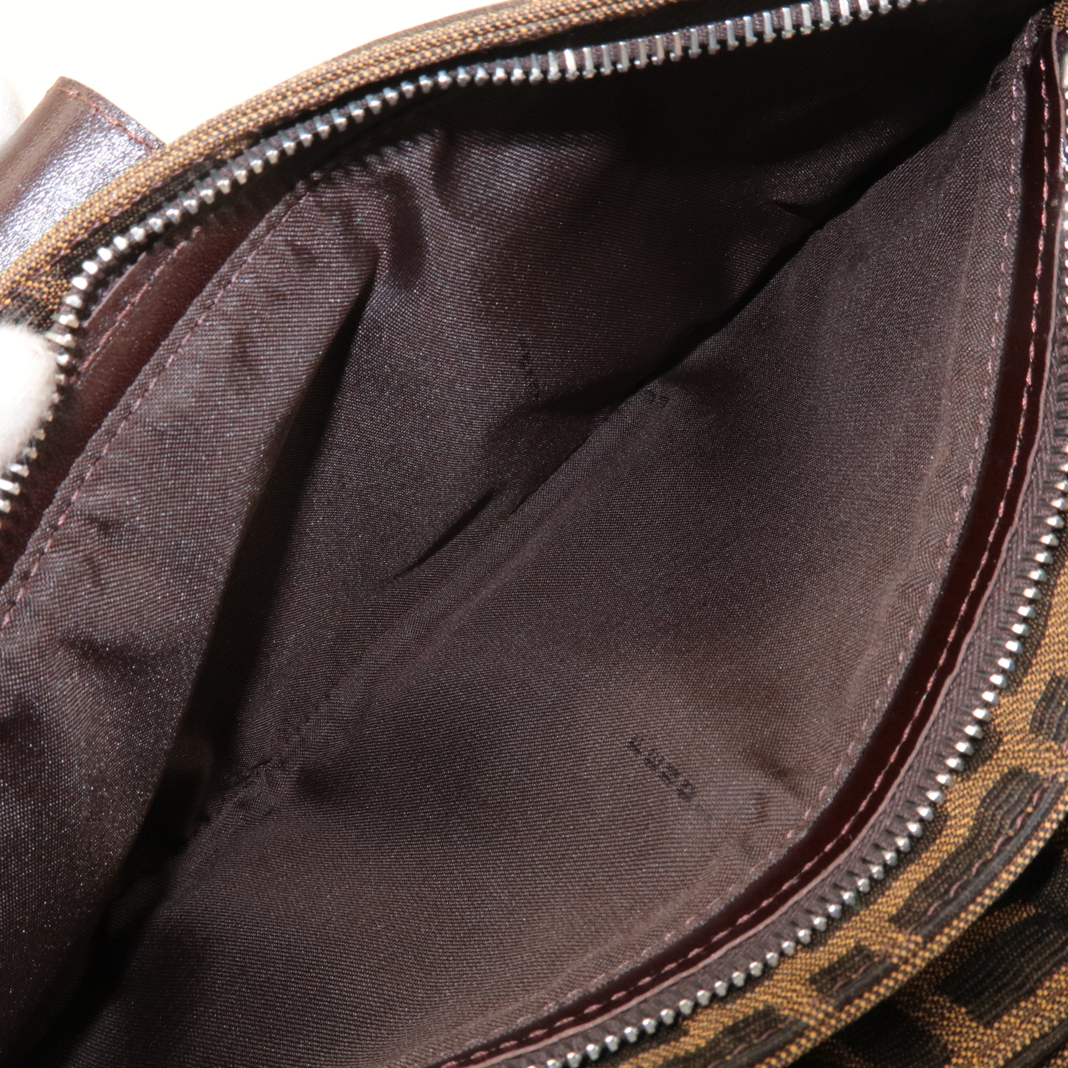 FENDI Zucca Canvas Leather Shoulder Bag Black Brown 26722