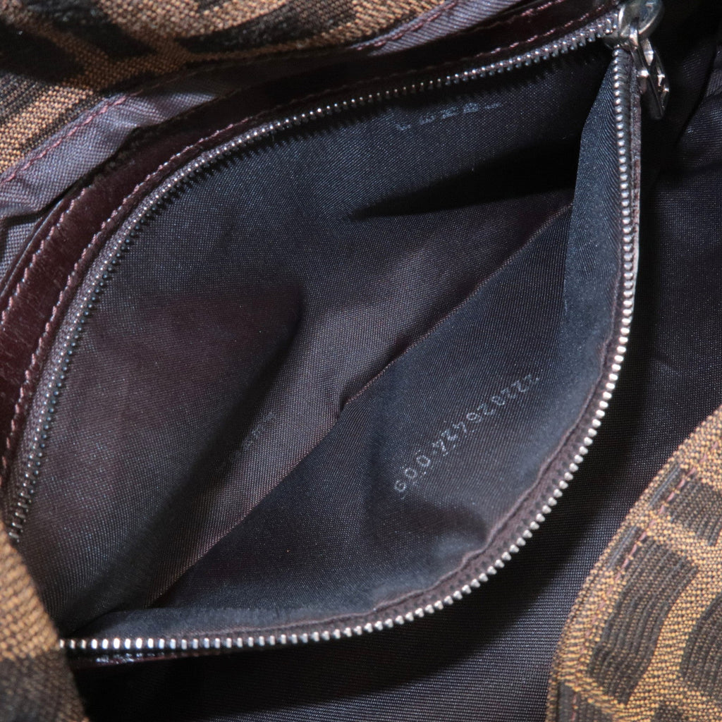 FENDI Mamma Baguette Zucca Canvas Leather Shoulder Bag Brown 26424