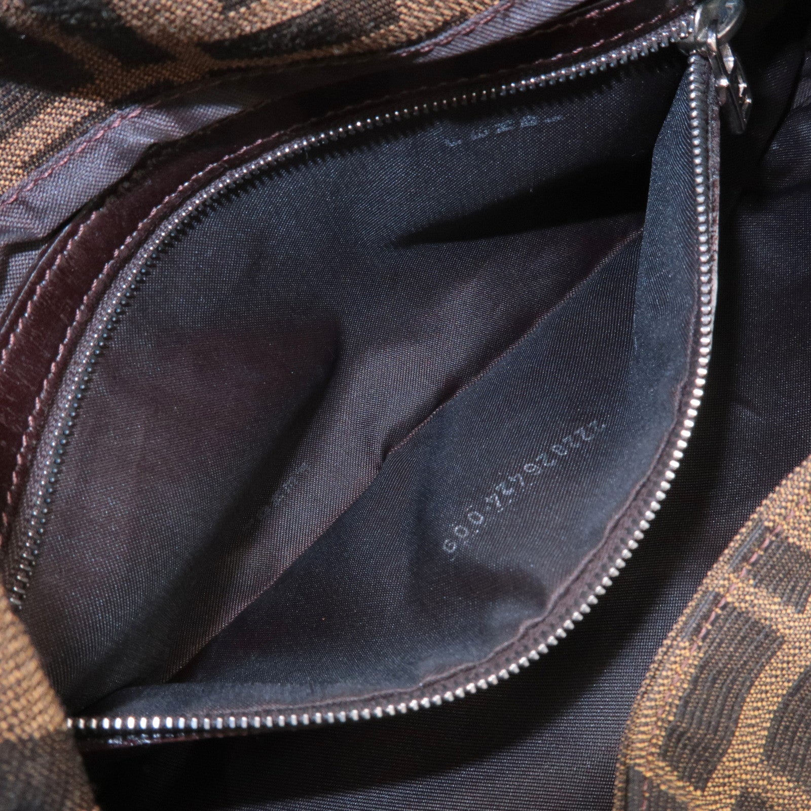 FENDI Mamma Baguette Zucca Canvas Leather Shoulder Bag Brown 26424