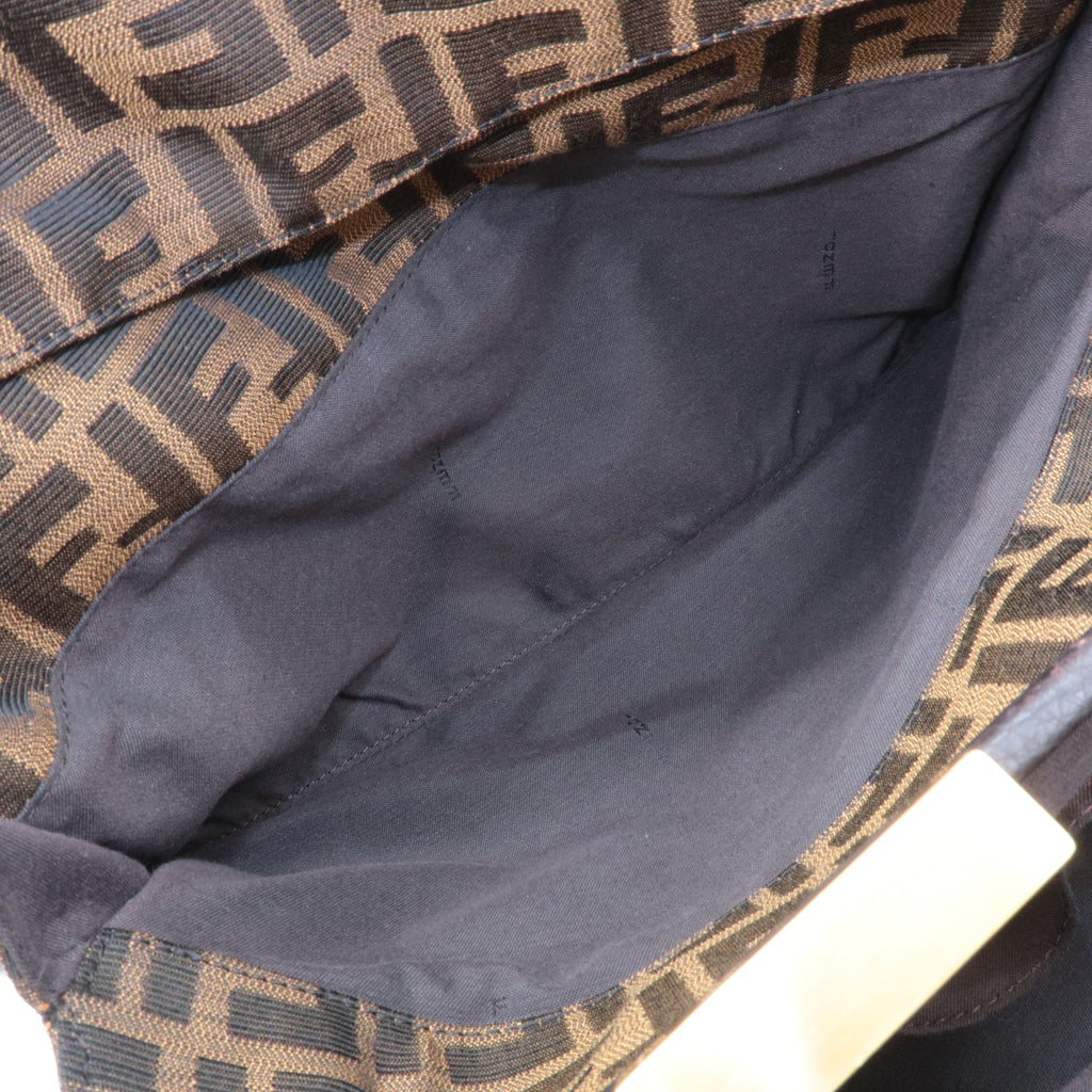 FENDI Selleria Zucca Canvas Leather Hand Bag Brown Black 8BN218