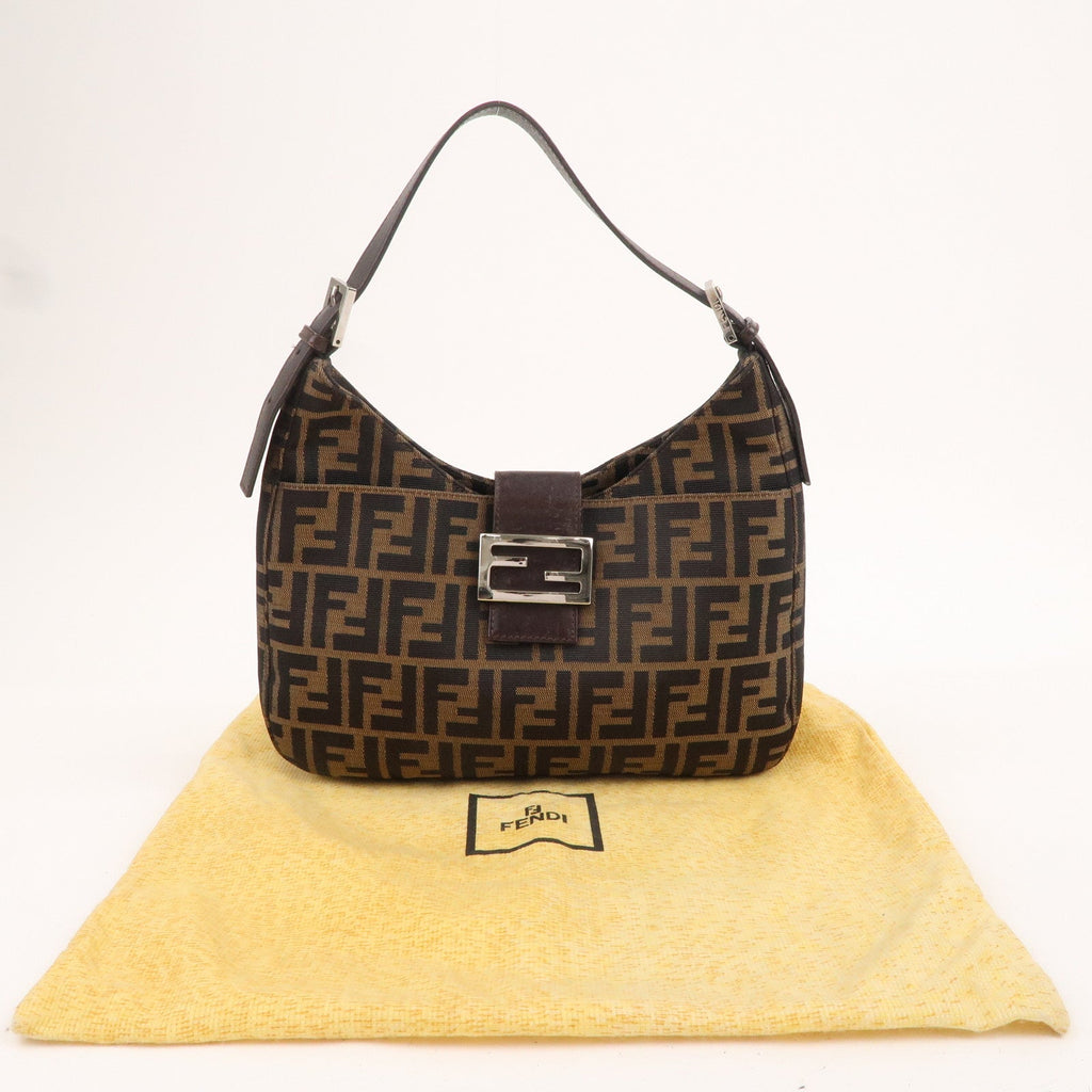 FENDI Zucca Canvas Leather Shoulder Bag Brown Black 26569