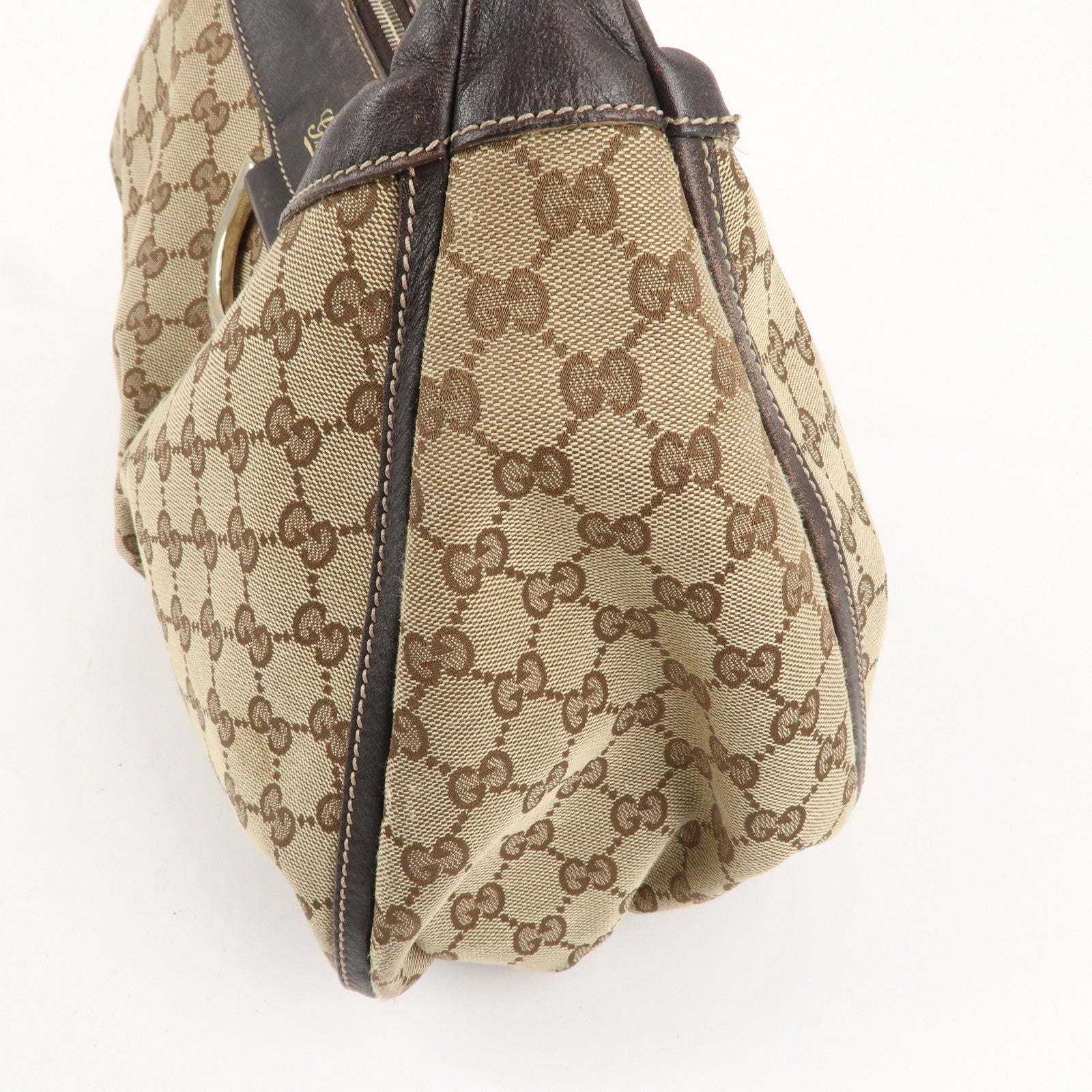 GUCCI Abbey GG Canvas Leather Shoulder Bag Beige Gold 189833