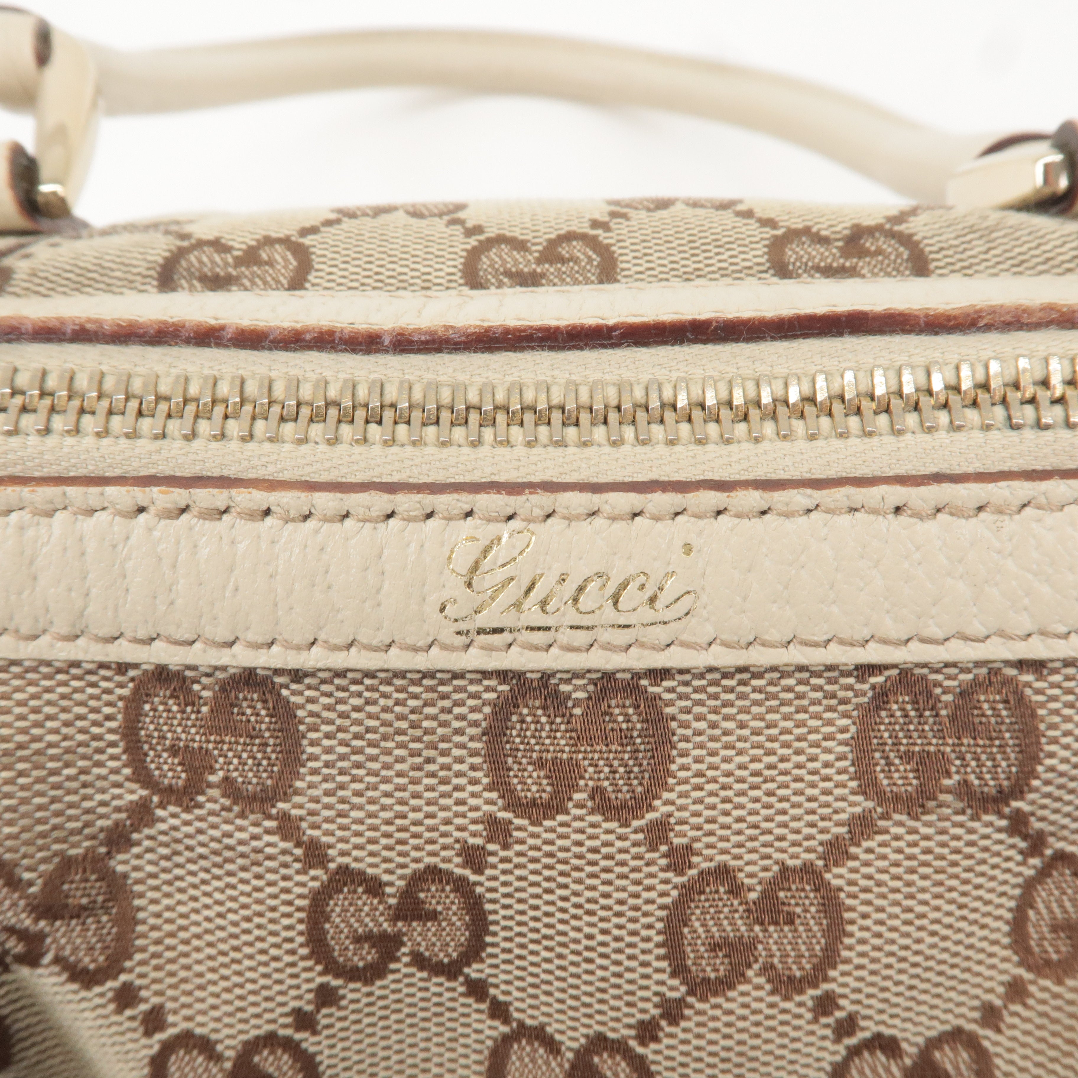 GUCCI Abbey GG Canvas Leather Boston Hand Bag Beige Ivory 130942