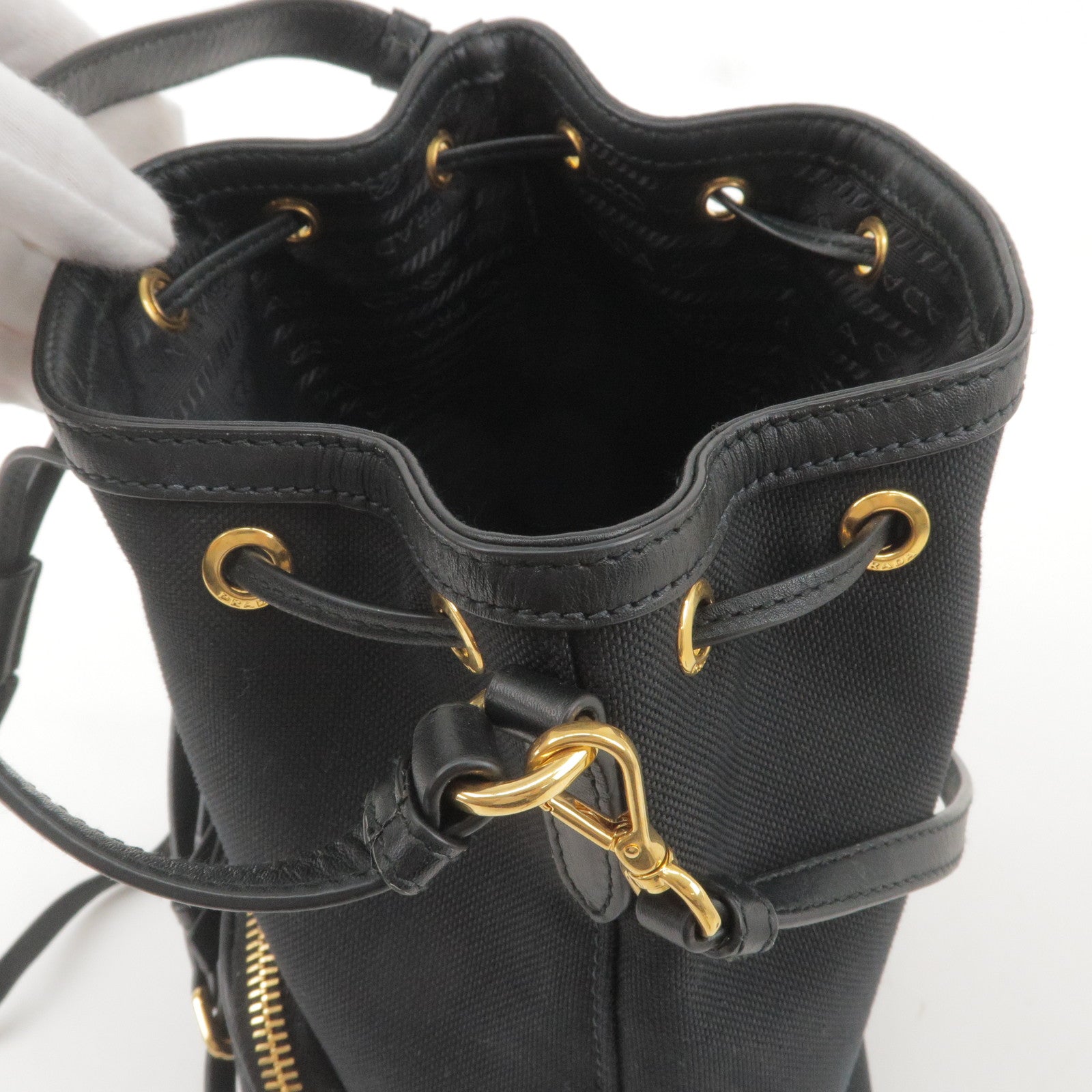 Prada Logo Jacquard Leather 2Way Bag Hand Bag Black 1BH038