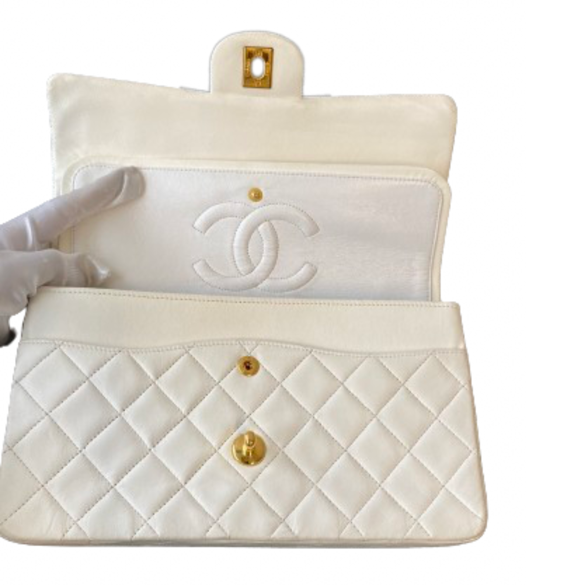 Chanel White Leather Double flap shoulder bag