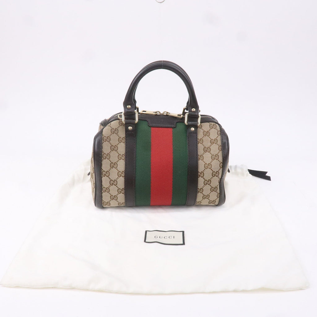 GUCCI Sherry GG Canvas Leather Boston Bag Beige Brown 269876