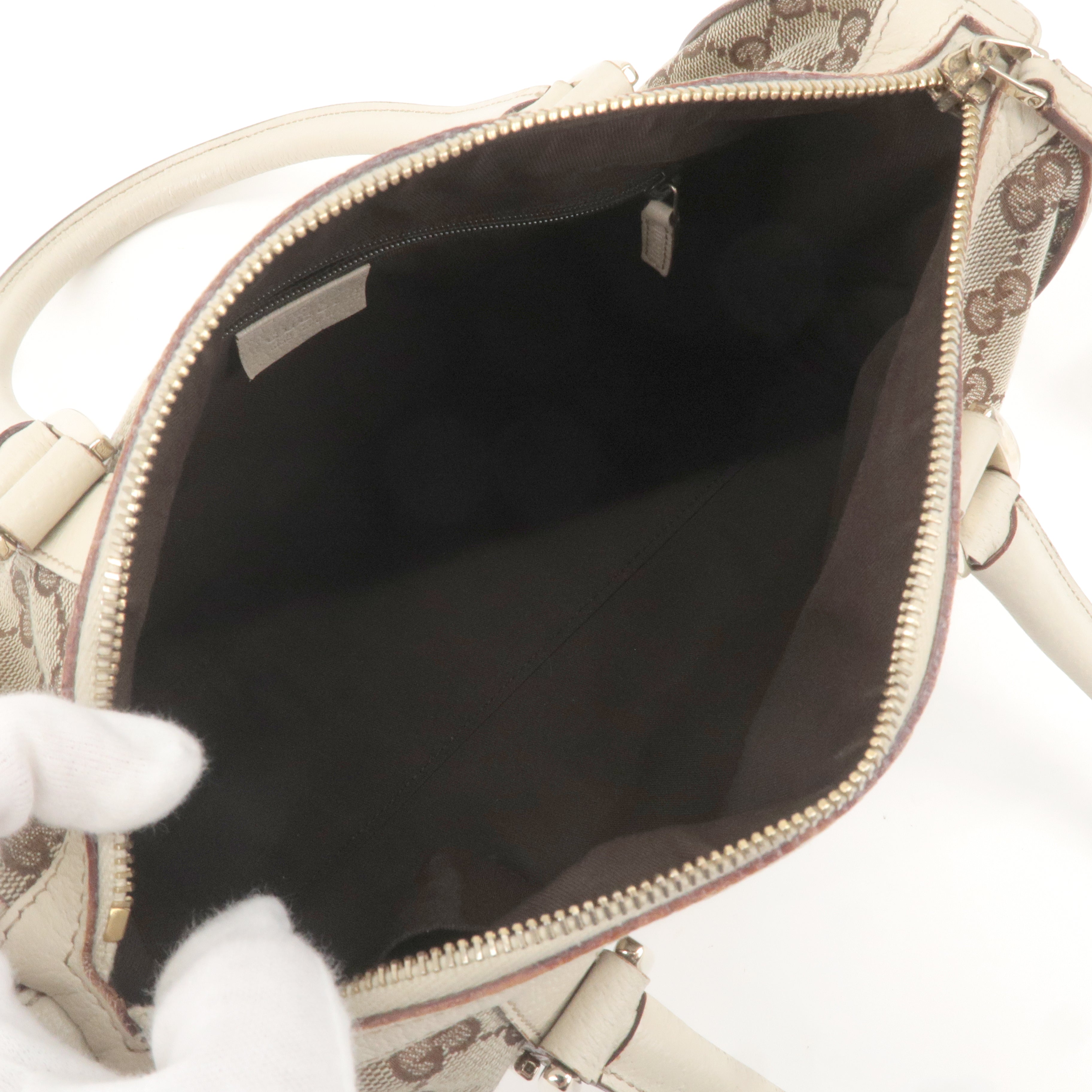 GUCCI Abbey GG Canvas Leather Boston Hand Bag Beige Ivory 130942