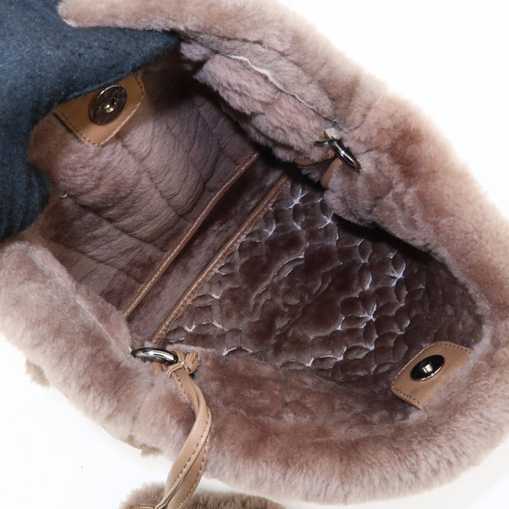 CHANEL Nubuck Fur Leather Shoulder Bag Hand Bag Beige