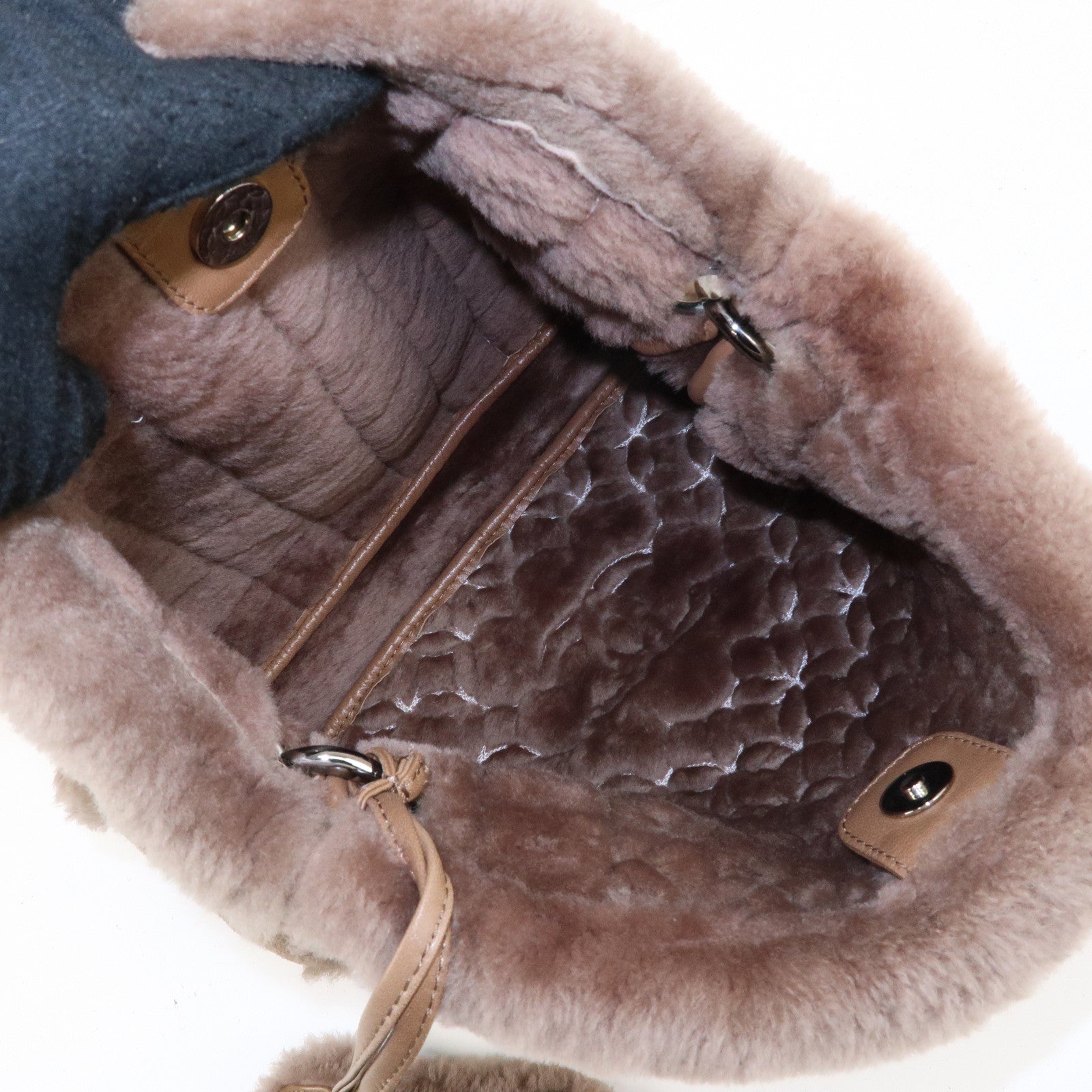 CHANEL Nubuck Fur Leather Shoulder Bag Hand Bag Beige