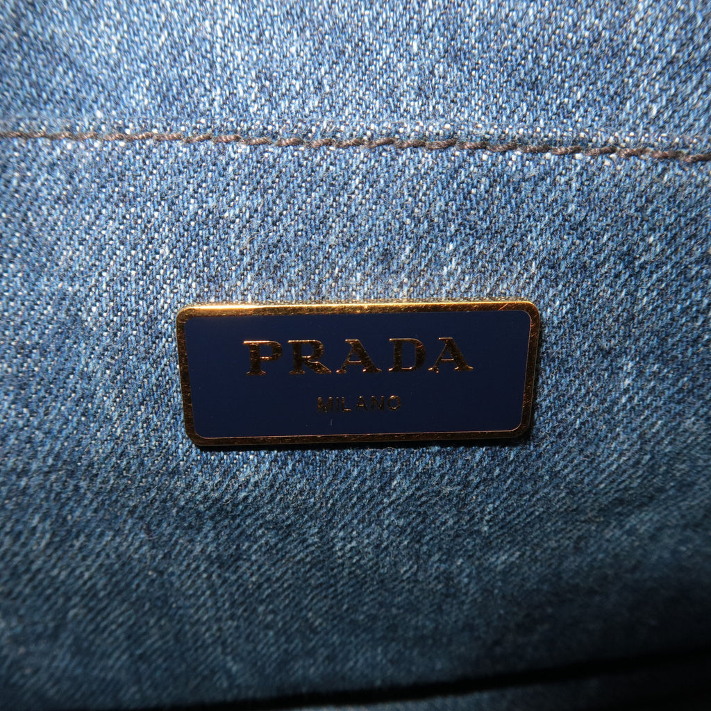Prada Denim Canapa Mini Canvas 2Way Tote Bag Hand Bag Navy 1BG439