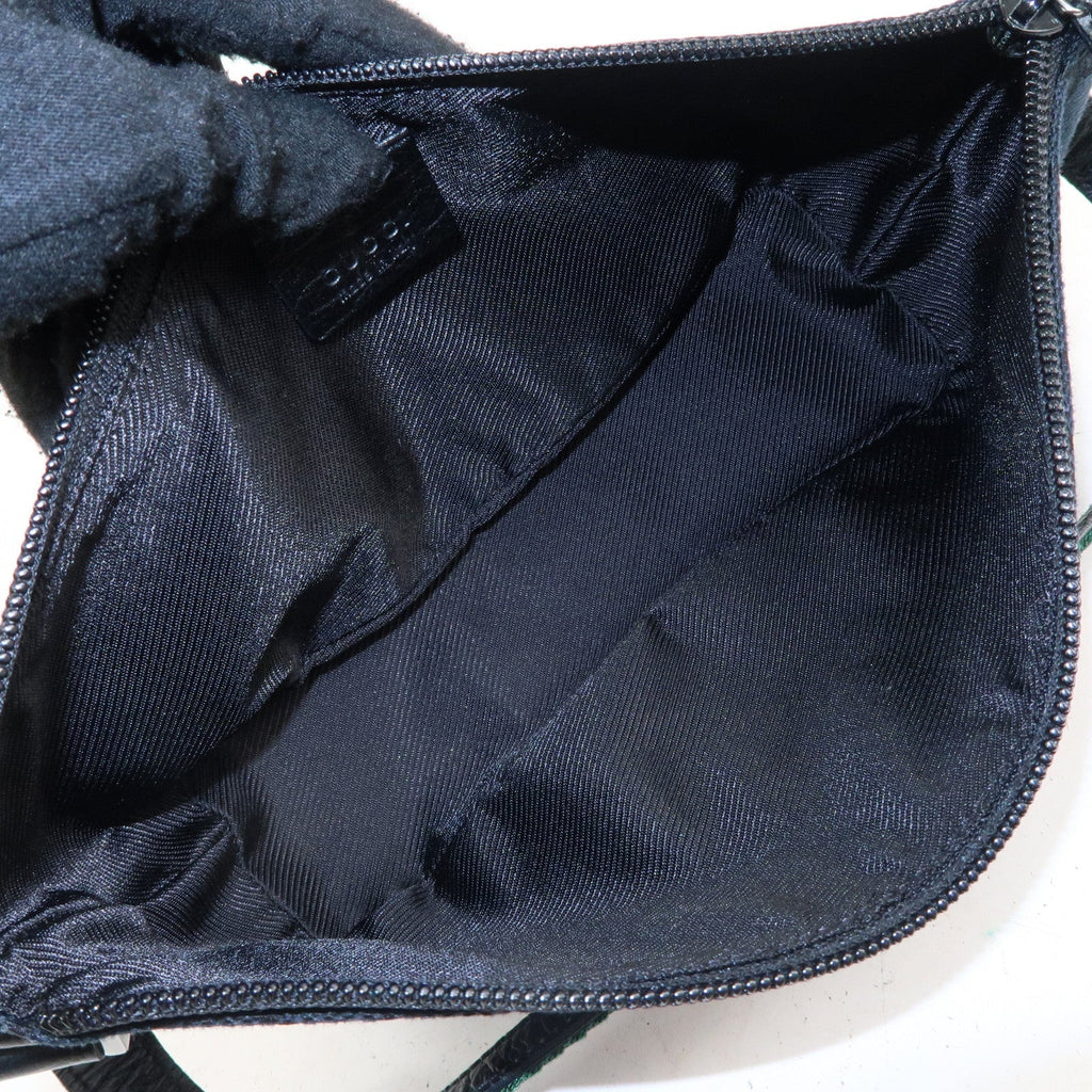 GUCCI Boat Bag Sherry GG Canvas Leather Pouch Black 141809