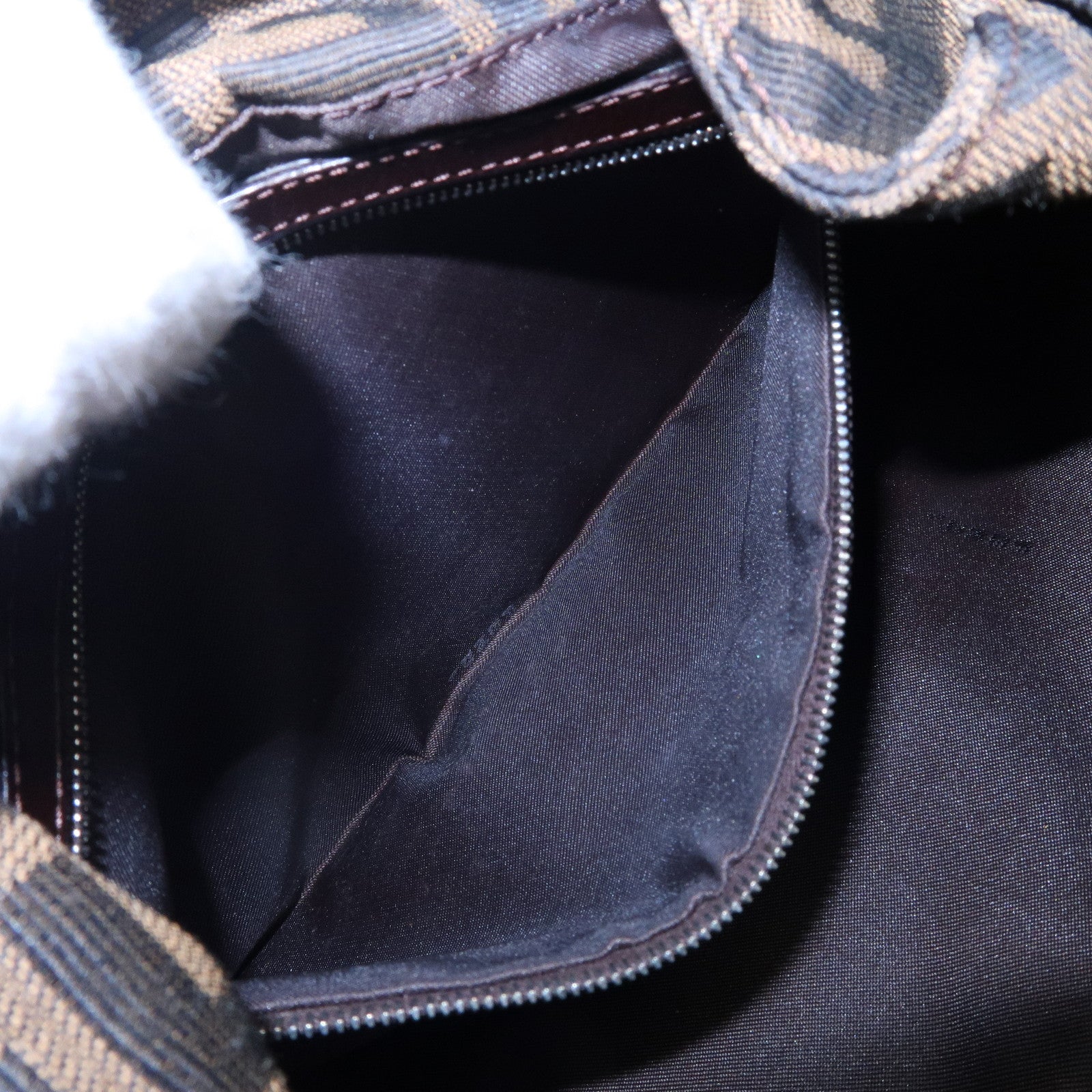 FENDI Zucca Canvas Leather Shoulder Bag Brown Black 26569