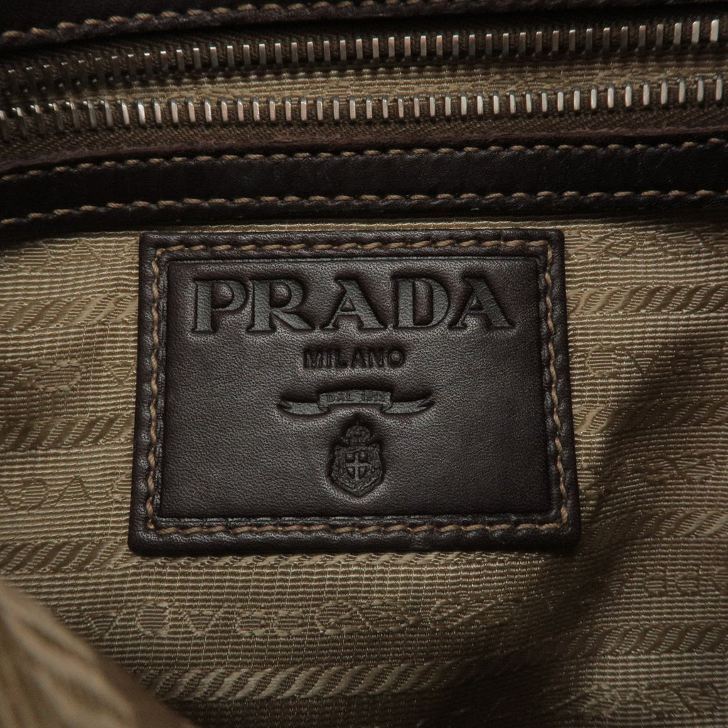 Prada Logo Jacquard Leather Shoulder Bag Beige Brown BT0534