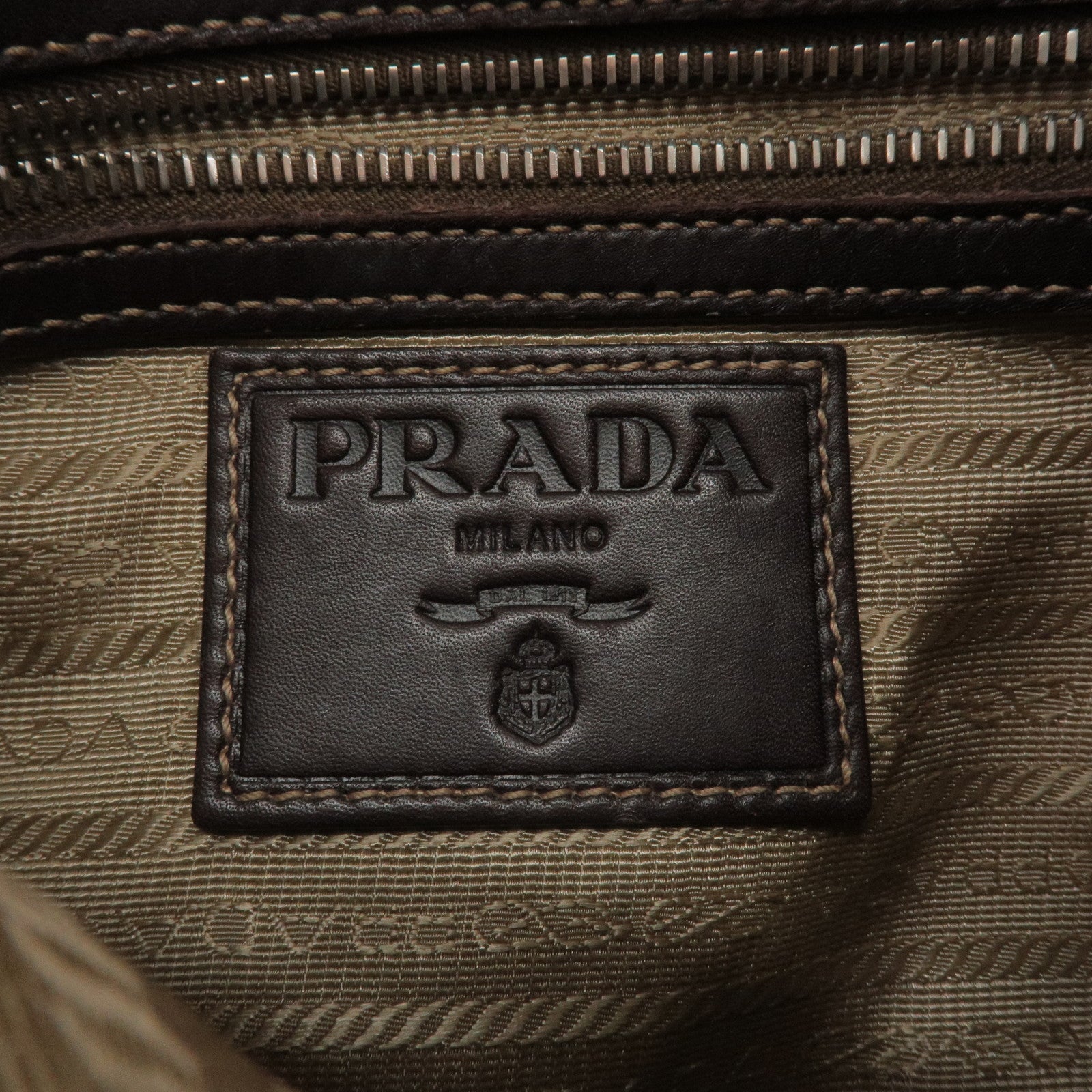 Prada Logo Jacquard Leather Shoulder Bag Beige Brown BT0534