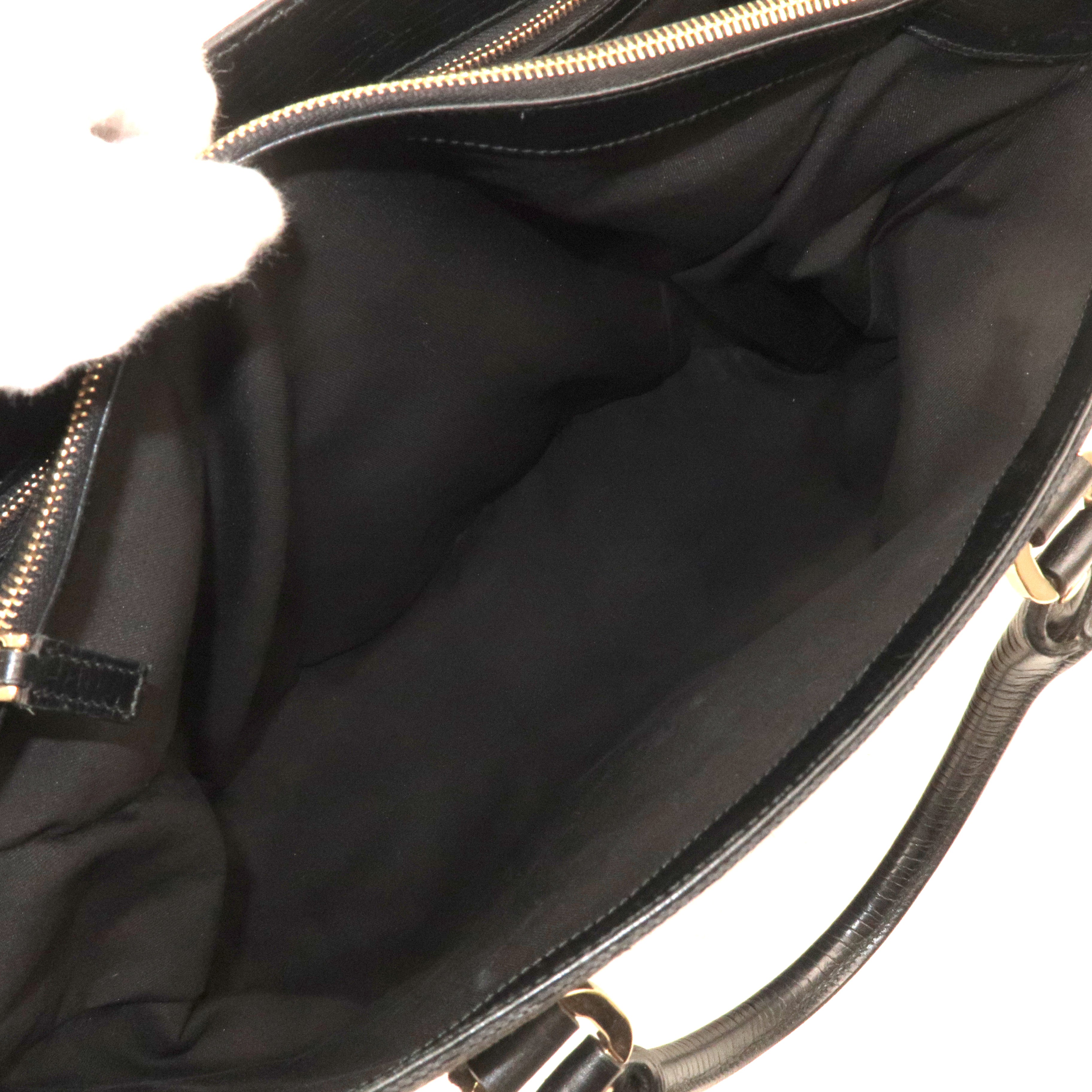 GUCCI Sherry GG Canvas Leather Tote Bag Black 130994