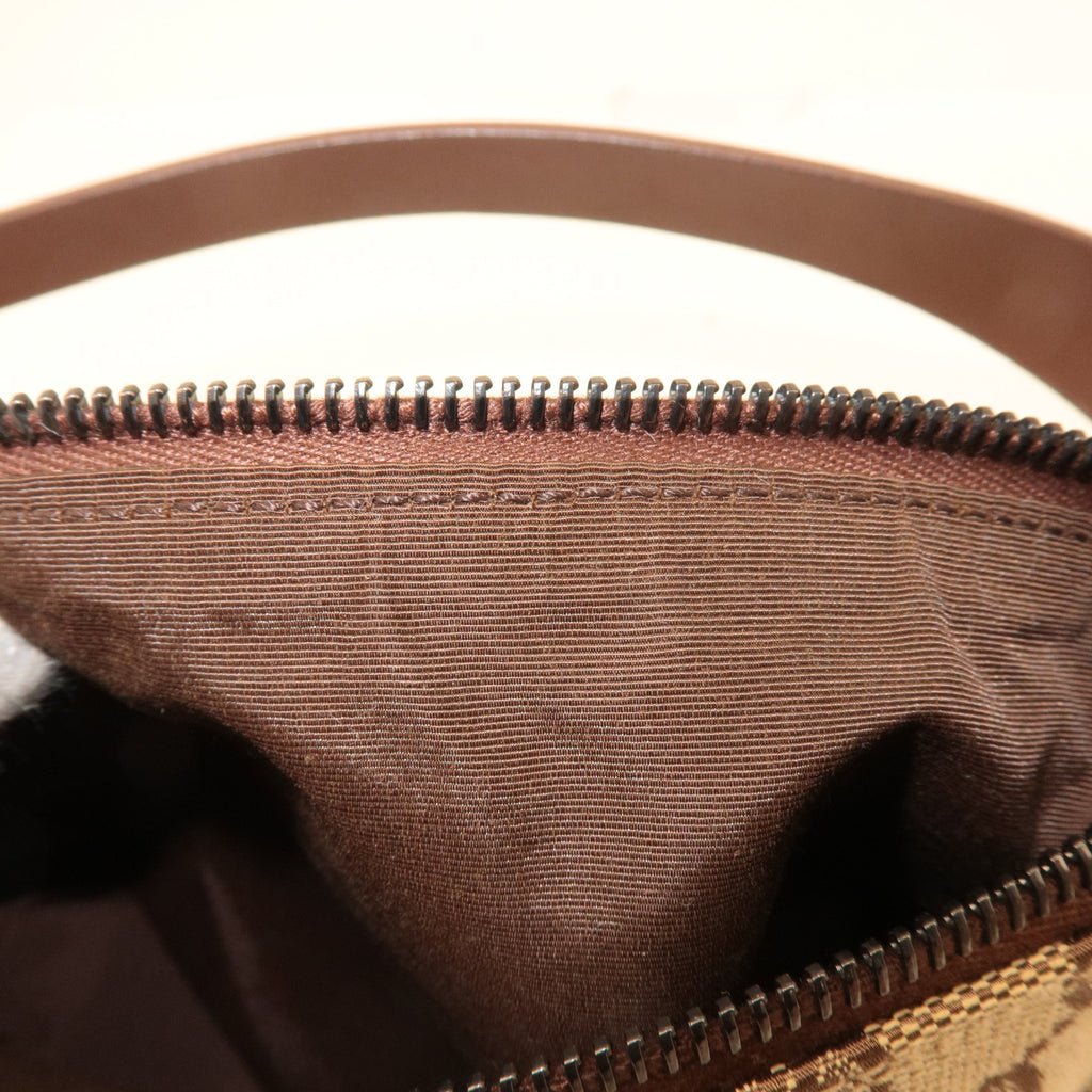 GUCCI GG Canvas Leather Hand Bag Pouch Beige Brown 103399
