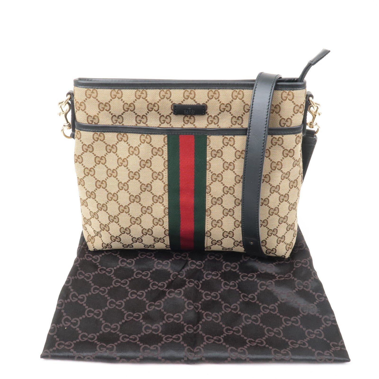 GUCCI Sherry GG Canvas Leather Shoulder Bag Beige Black 388926