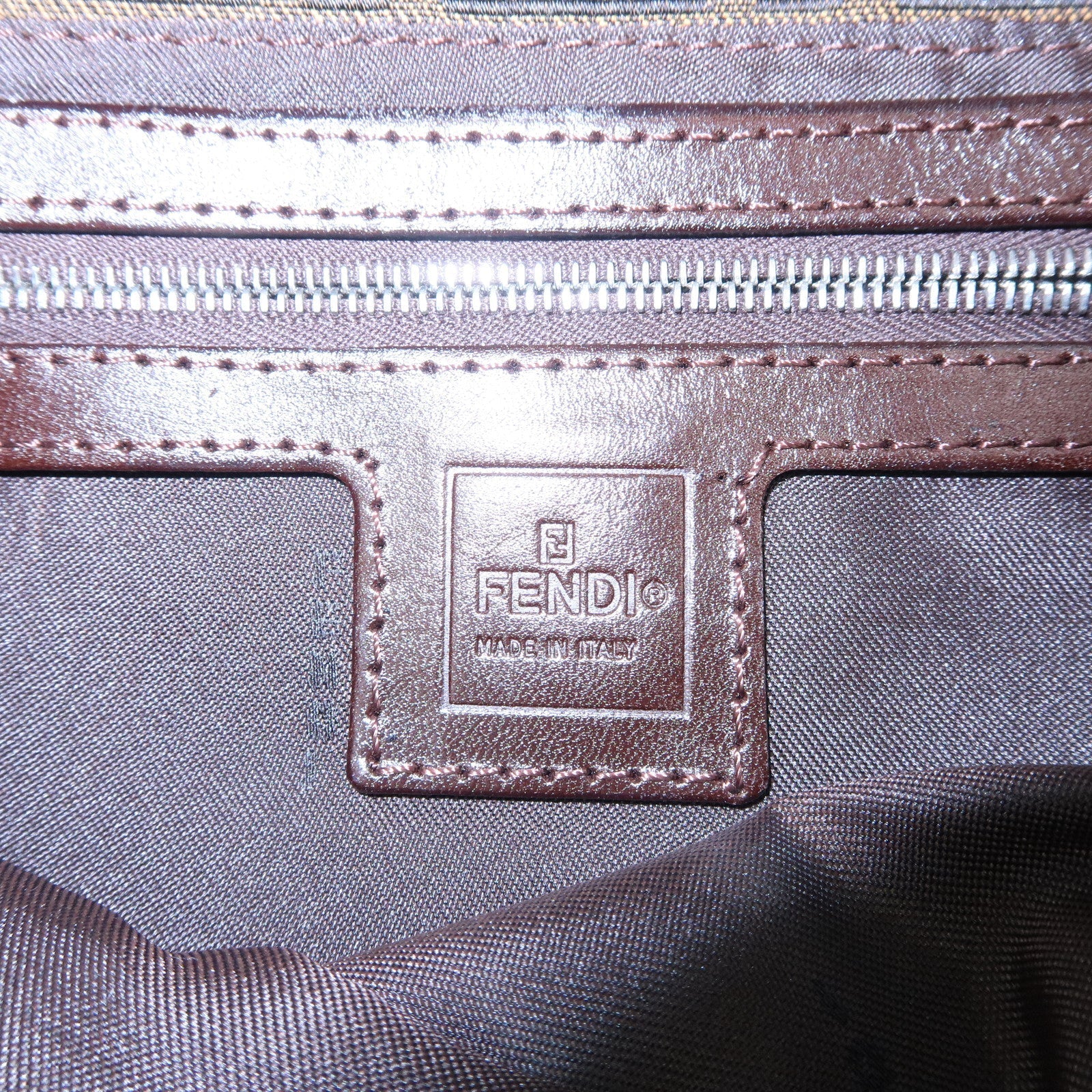 FENDI Mamma Baguette Canvas Leather Shoulder Bag Brown Black 26424