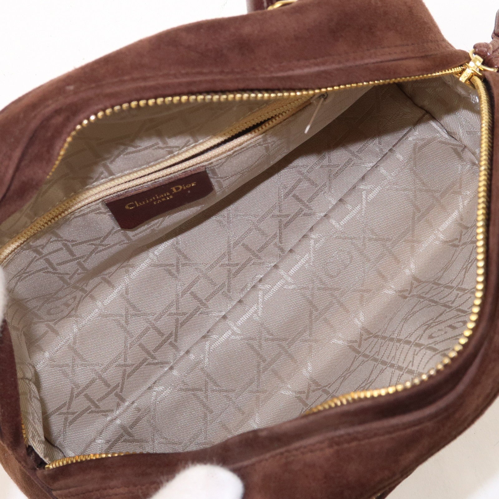 Christian Dior Cannage Suede Leather Hand Bag Brown
