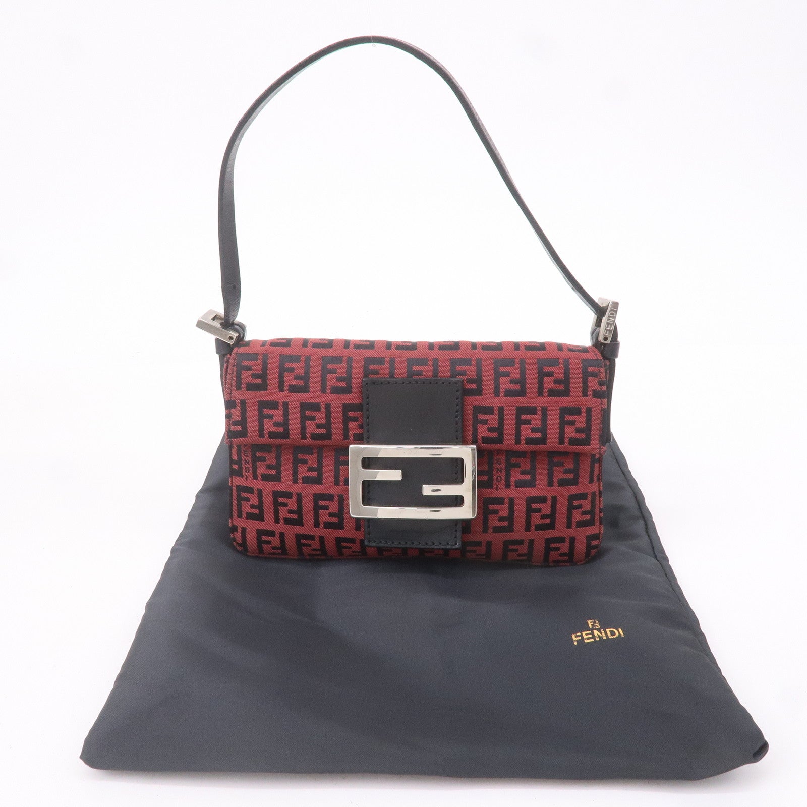 FENDI Mini Mamma Baguette Zucchino Canvas Leather Bag Red 8BK005