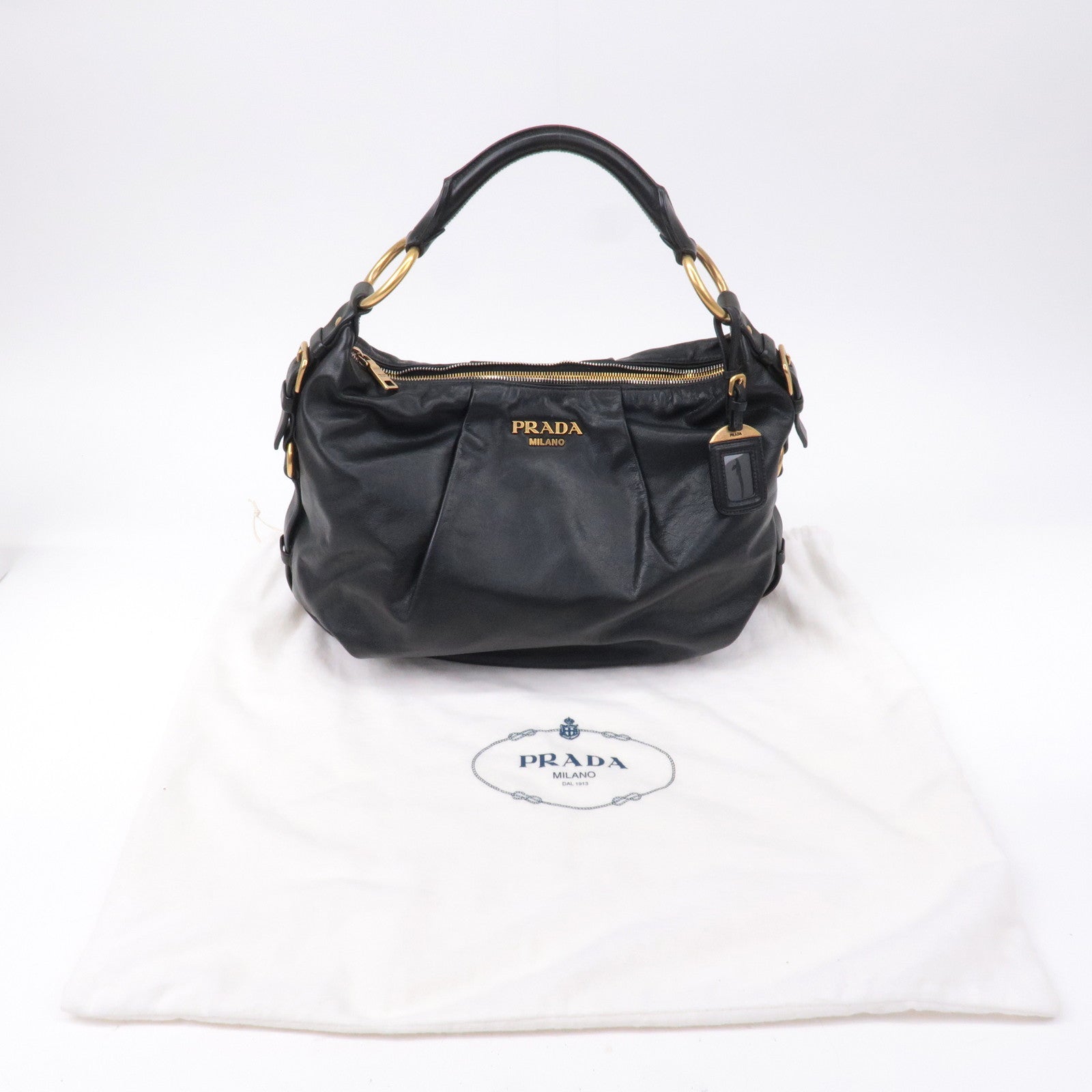 Prada Logo Leather One Shoulder Bag NERO Black