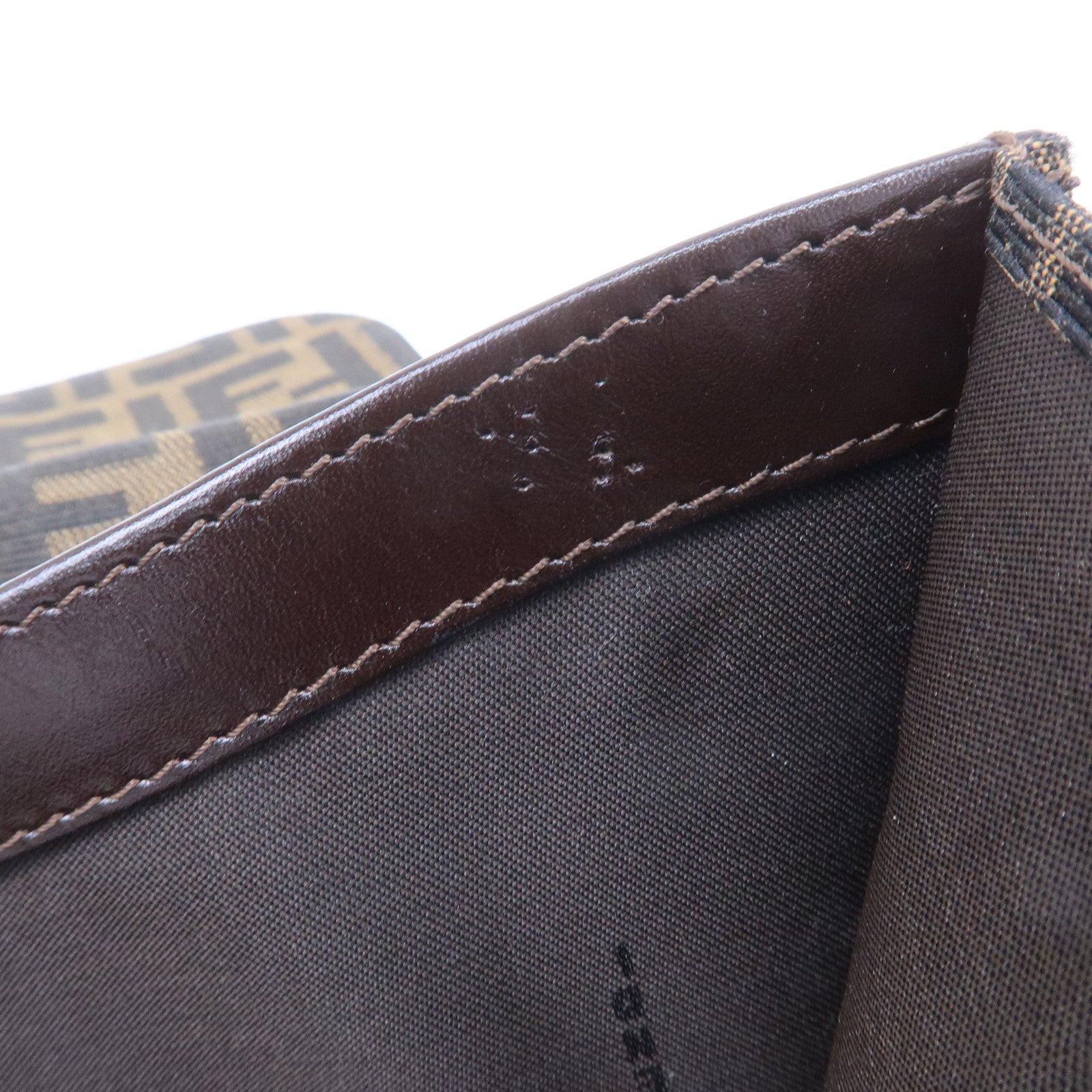 FENDI Zucca Canvas Leather Shoulder Bag Brown Black 16322