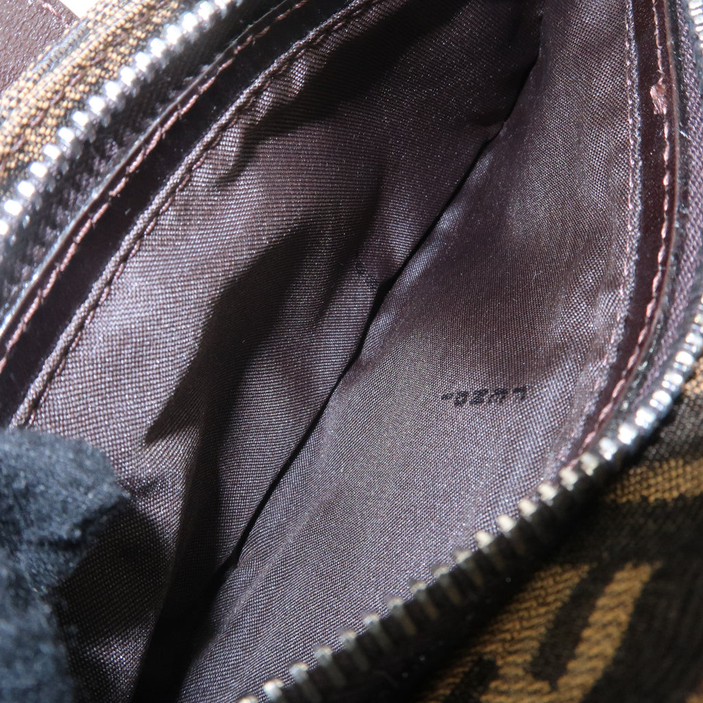 FENDI Zucca Canvas Leather Shoulder Bag Khaki Brown Black 26723